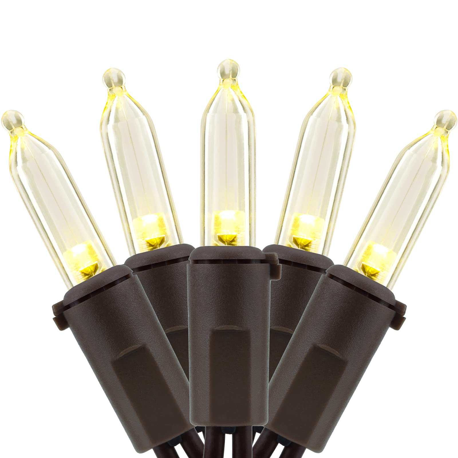 YULETIME 200 Warm White LED Christmas Lights, 66 Feet Brown Wire UL Certified Commercial Grade Holiday String Light Set