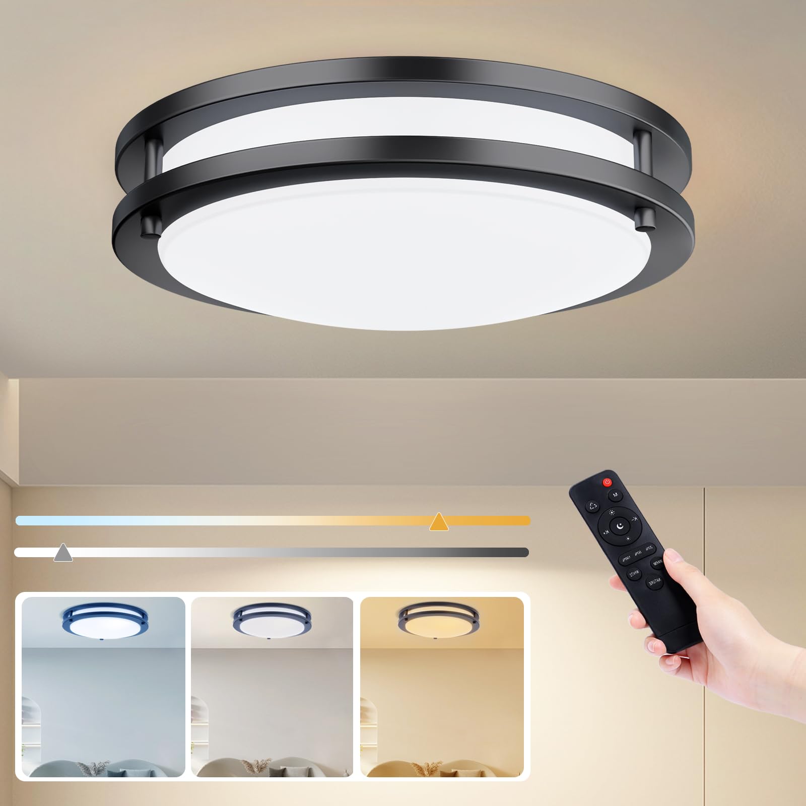 Kalium Led Ceiling Light Fixture, 16 Dimmable, Adjustable 3000K-6000K, Matte Black, Aluminum, Model Cl