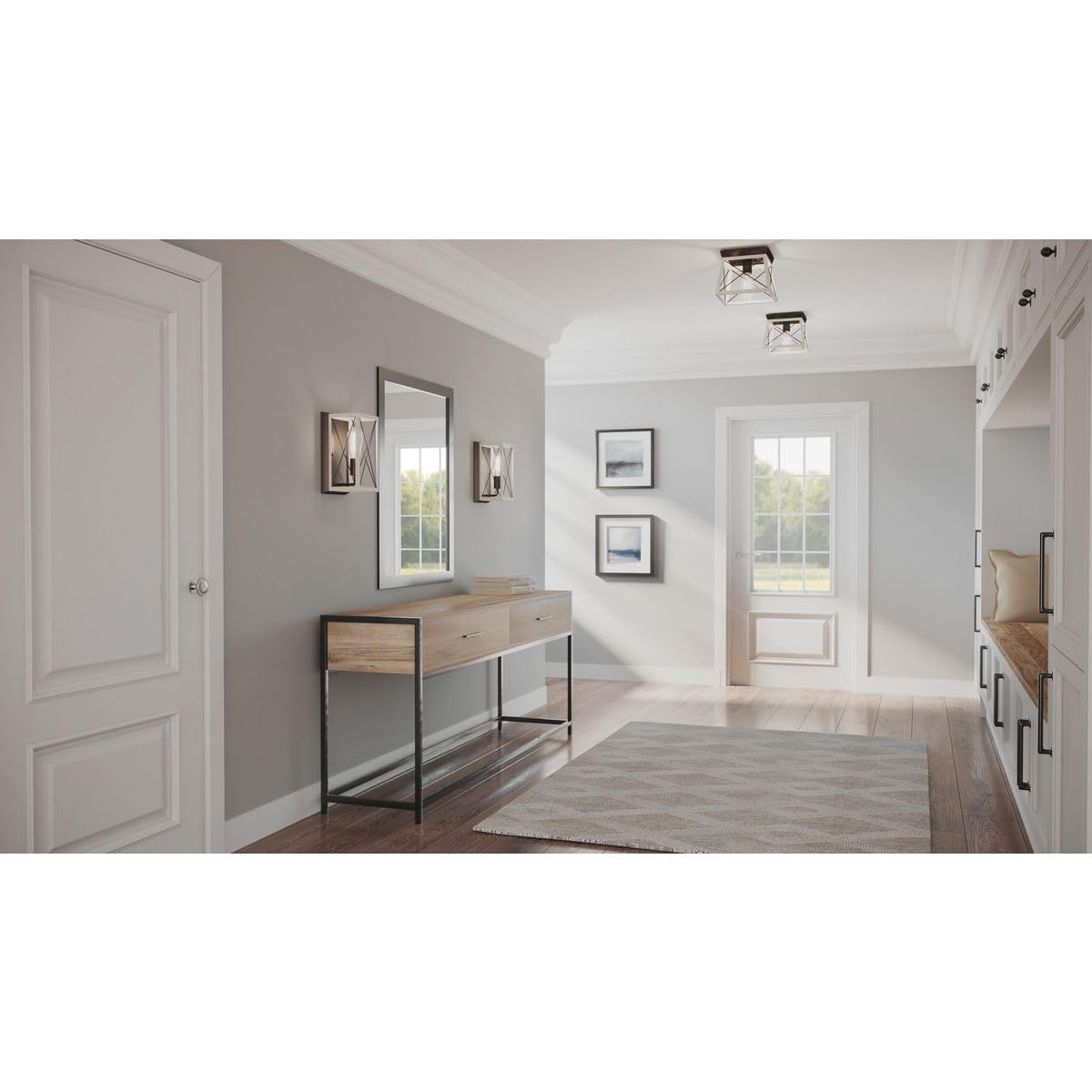 Progress Lighting Briarwood Collection One-Light Farmhouse Flush Mount Ceiling Light, Alloy Steel, Two Light, Graphite, Model P350022-143