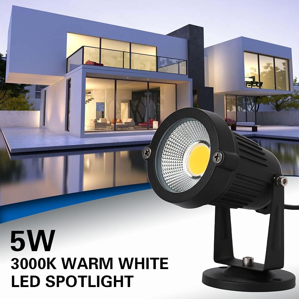ELEGLO Landscape Spotlight LED 110V Outdoor Lighting IP65 Black Aluminum 3000K 6FT Cord Model 120VLDST
