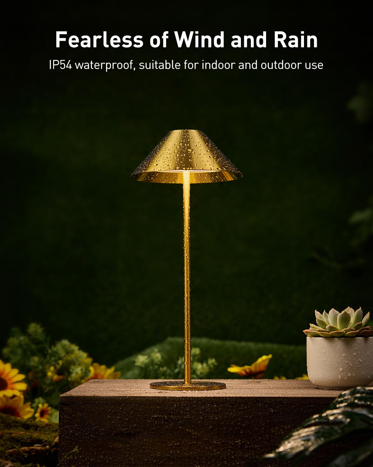 Bojim Gold Cordless Table Lamp - Rechargeable Touch Lamp, 14 Inch, Metal, 3 Color Dimming for Bedroom/Living Room, Model MN-302