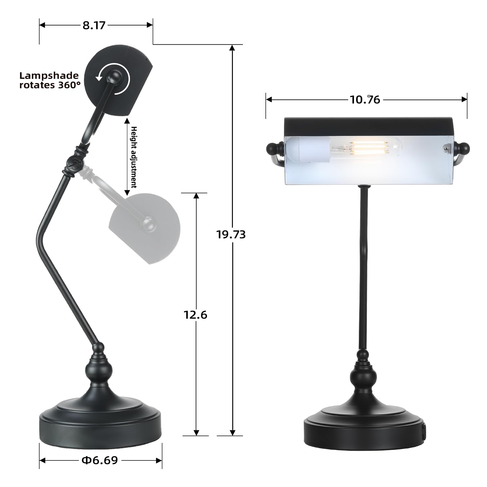 Conca Classic Antique Touch Adjustable Led Desk Lamp, Bank Lamp, Piano Lamp, Eye Protection Table Lamp With Output Charging Port