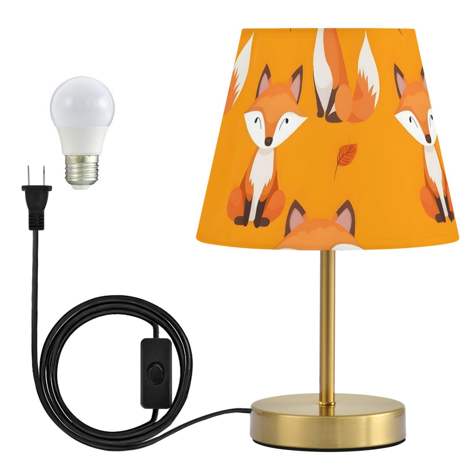 ALAZA Table Lamp for Bedroom Nightstand Fox Forest Animal Orange Bedside Lamp with USB Port Fabric Shade Dimmable Desk Lamps Bronze Metal Base Living Room