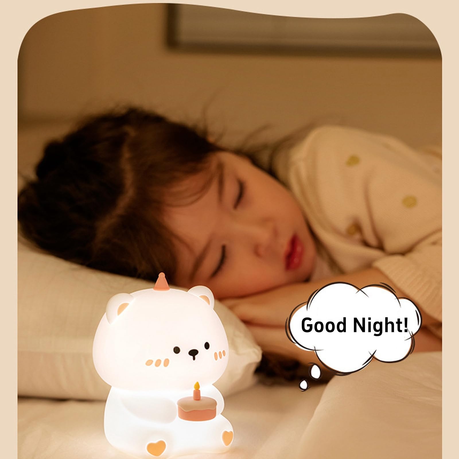 ANGTUO Bear Night Light, Bear Lamp, Cake Night Light for Nursery, Cute Night Light Dimmable and Rechargeable