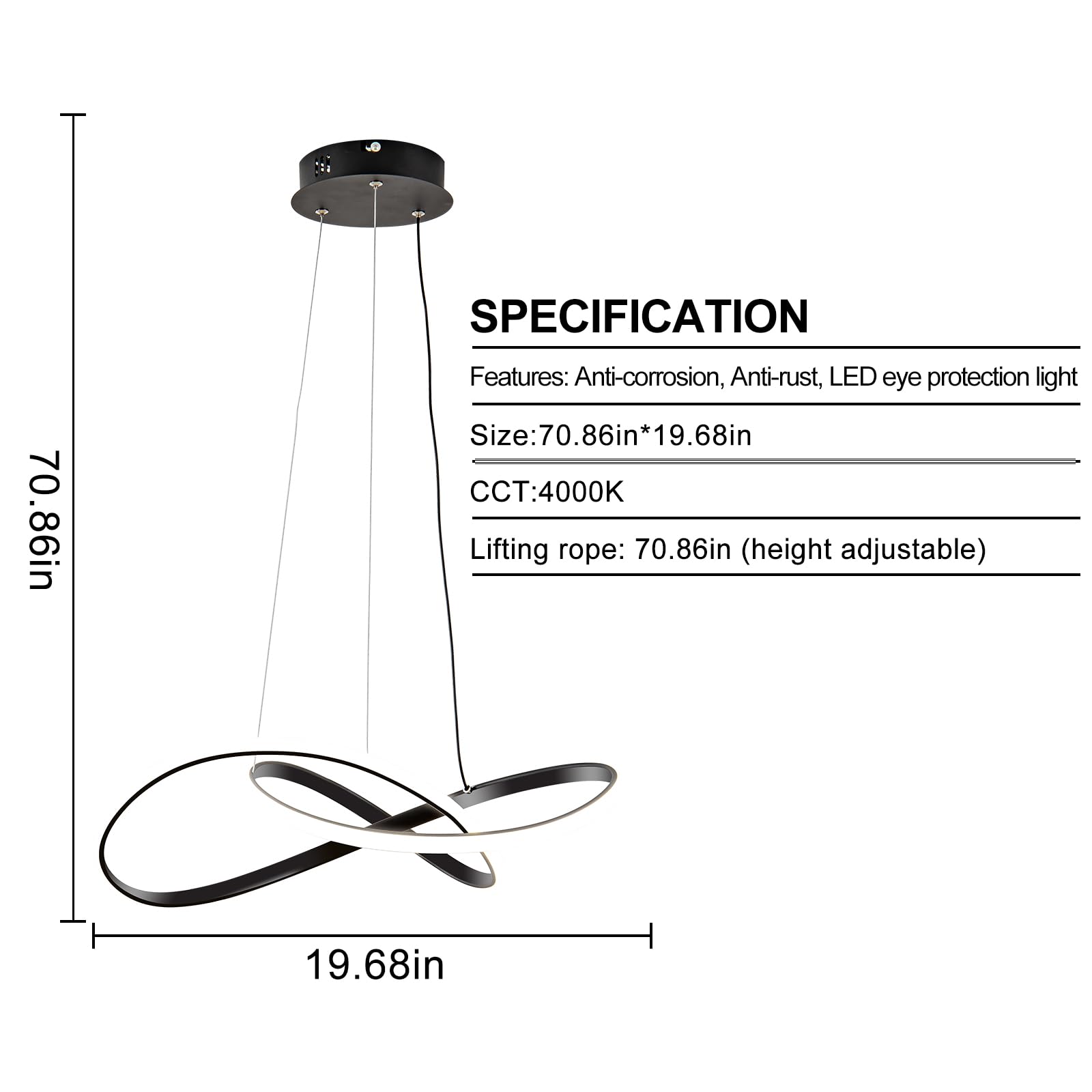 Viruhaka Black Modern Led Pendant Light Fixture - Irregular Ring Design For Dining & Living Room