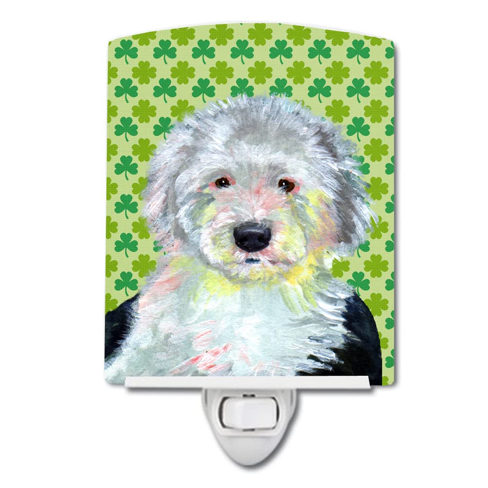 Caroline'S Treasures Lh9216Cnl Old English Sheepdog St. Patrick'S Day Shamrock Portrait Ceramic Night Light Compact, Ul-Certified, Ideal For Bedroom, Bathroom, Nursery, Hallway, Kitchen, 6X4X3, Multi