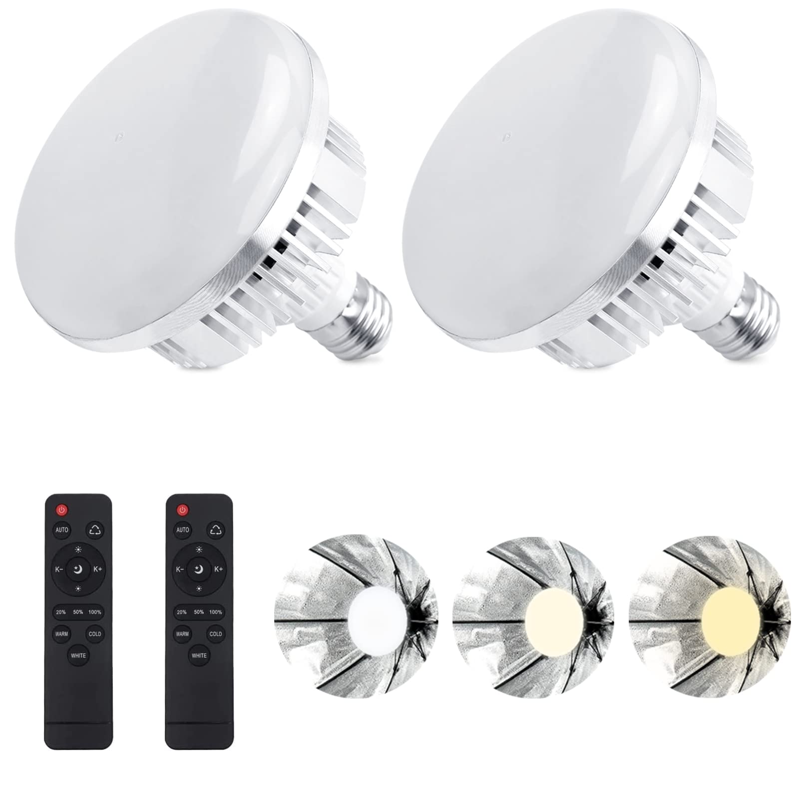2Pack 135W Photography Light Bulb Dimmable Tricolor Led Bulbs 2700-6400K Colour Temperatures Softbox Bulb In E27 Socket For Phot