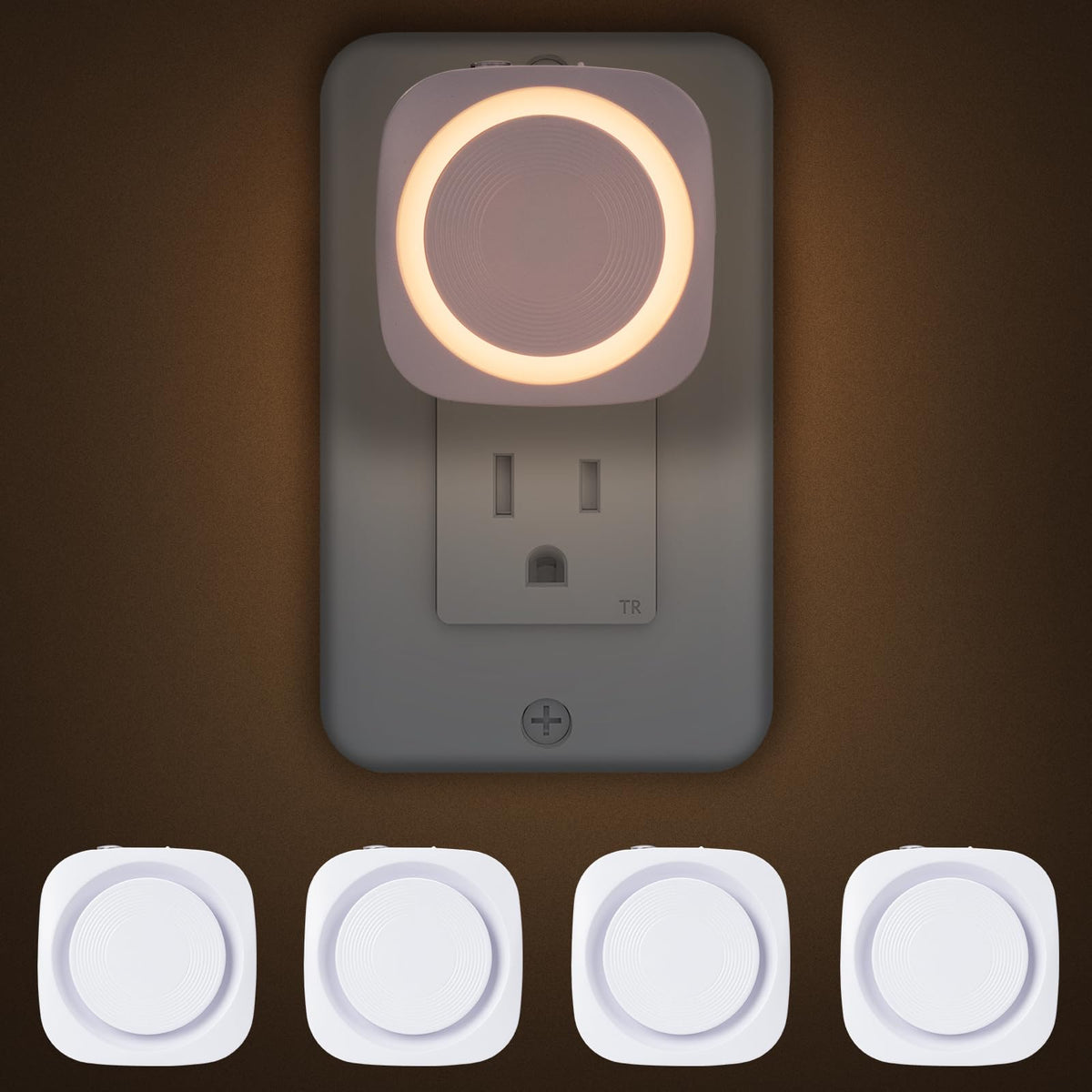Warm Night Lights Plug into Wall, 4 Packs Dimmable Night Light with Dust to Dawn Sensor, Automatically Turn on and Off, Gentle G