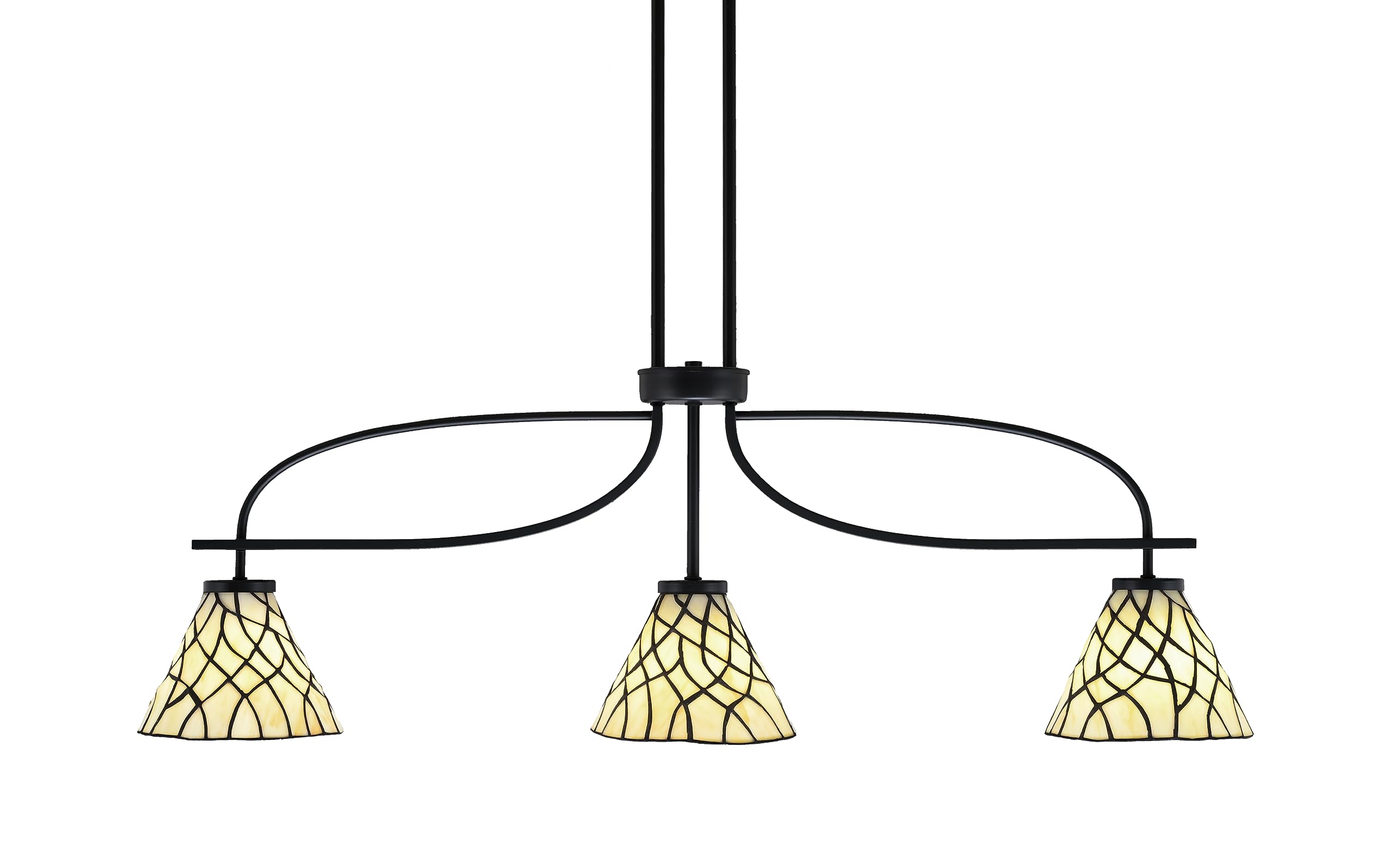 Cavella 3 Light Island Light Shown in Matte Black Finish with 7" Sandhill Art Glass