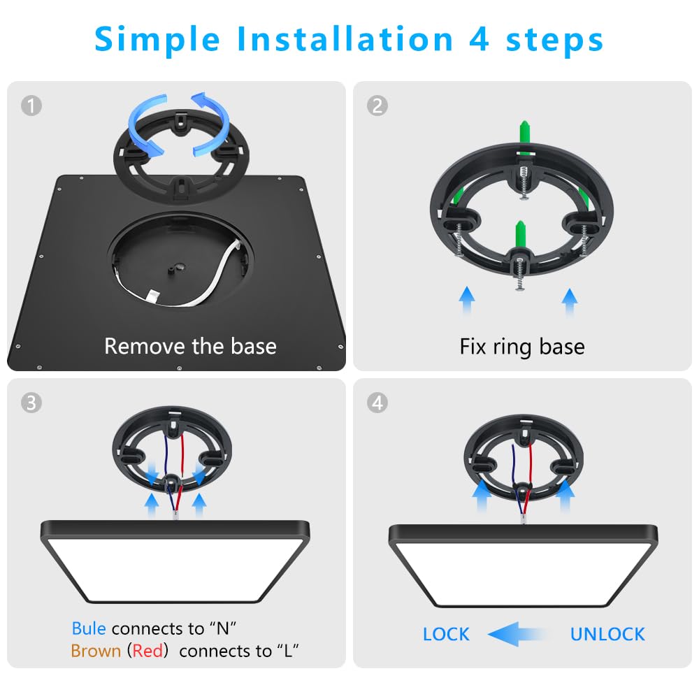 9Inch 18W Square Led Ceiling Light Fixtures Flush Mount  5000K Daylight White Led Ceiling Lamp  Surface Mount Modern Ceiling Lights  Black Slim Flat Panel Lighting For Bedroom  Kitchen  Bathroom Etc