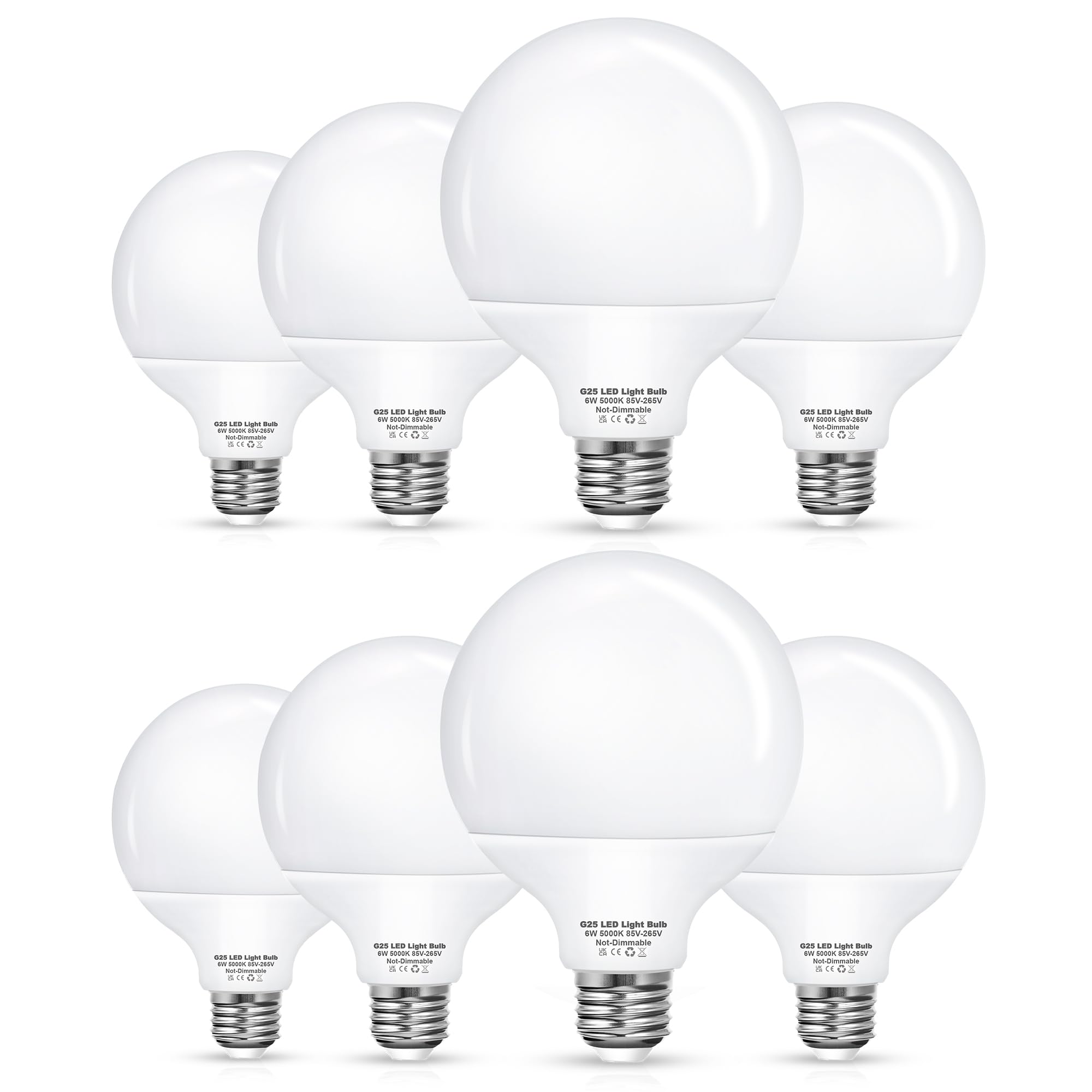 8 Pack G25 Vanity Light Bulb, Led Globe Bulbs For Bathroom Vanity Mirror, 60W Led Light Bulbs Equivalent, Brightness 5000K Dayli