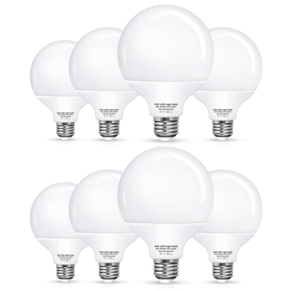 8 Pack G25 Vanity Light Bulb, Led Globe Bulbs For Bathroom Vanity Mirror, 60W Led Light Bulbs Equivalent, Brightness 5000K Dayli