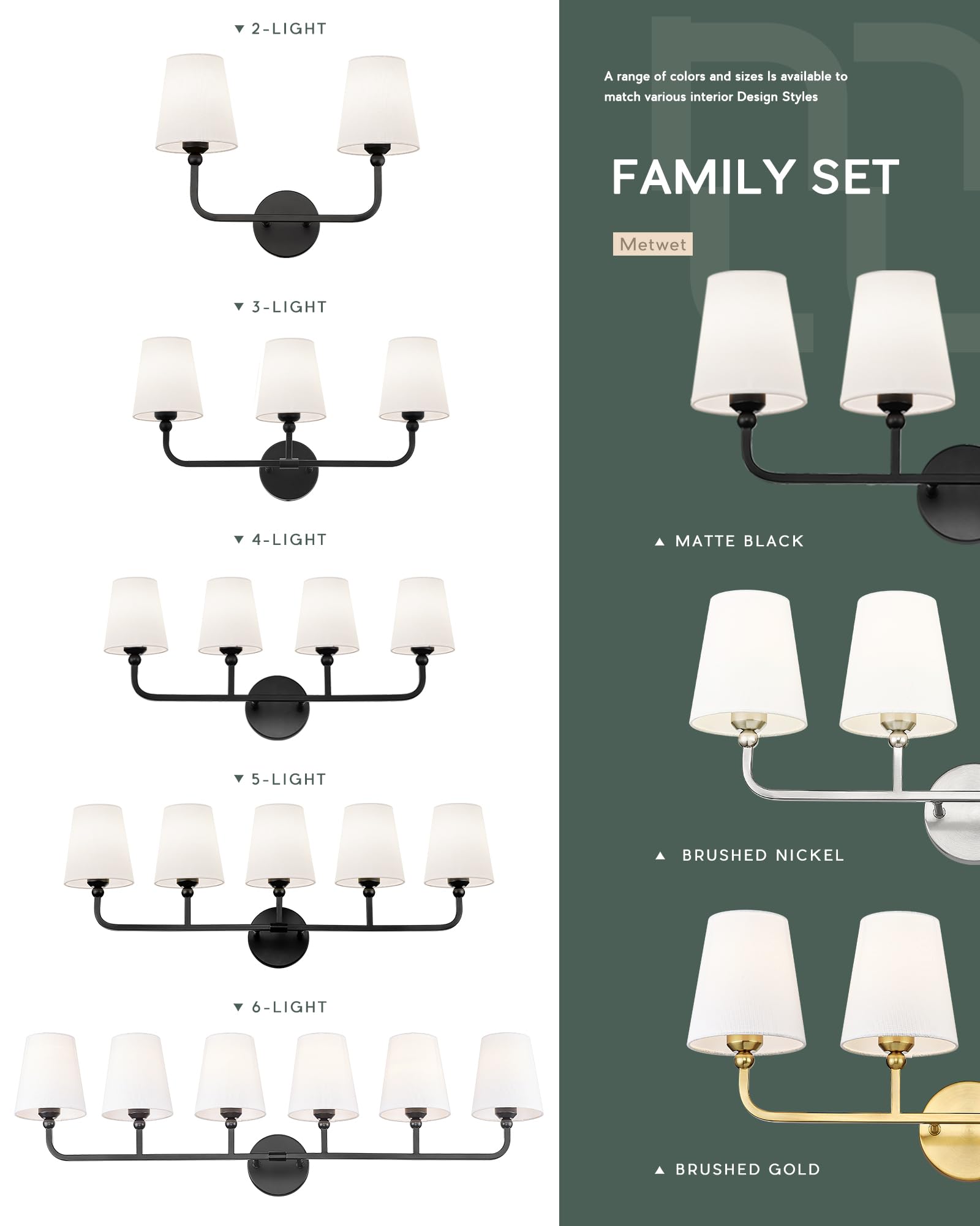Metwet Bathroom Light Fixtures  42 Inch Matte Black Vanity Lights With Flared White Fabric Shade  6-Light Wall Sconce  Modern Sconces Wall Lighting For Hallway Bedroom  Vl837-Mb-6