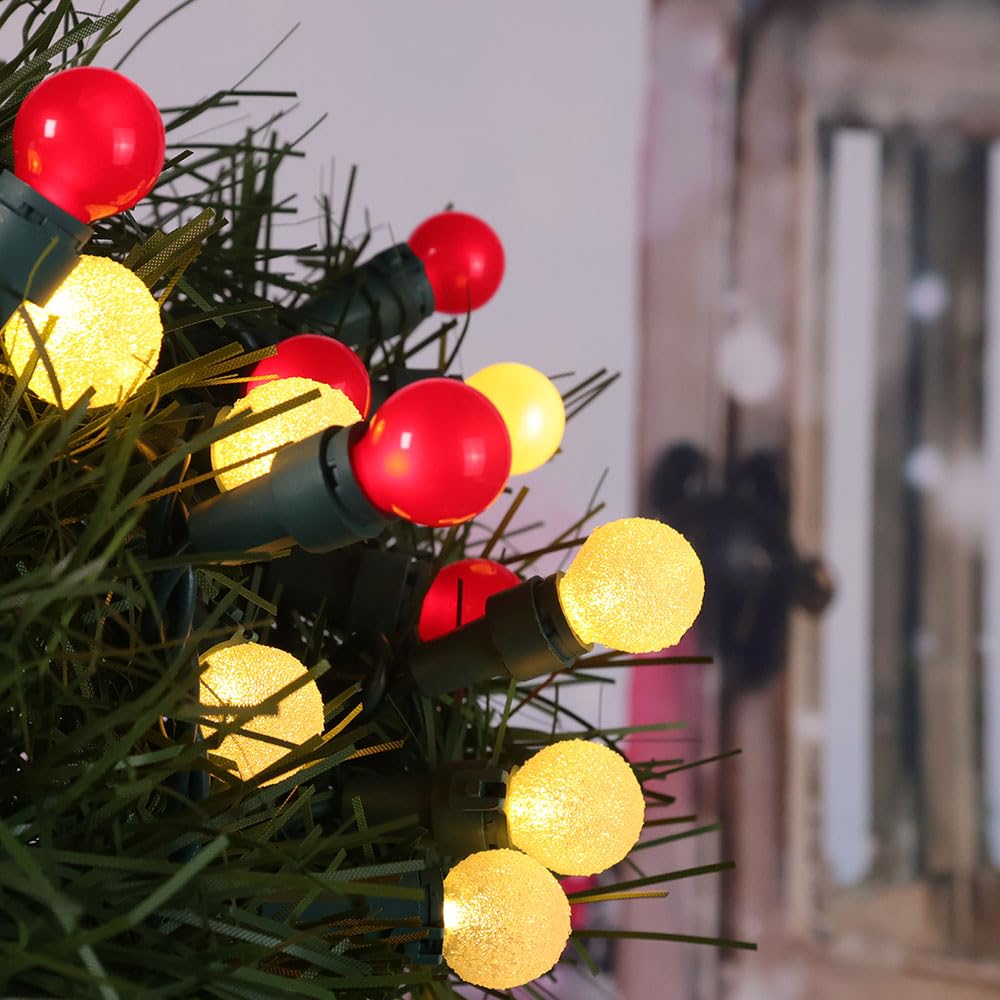 Esolton Red & White Christmas Lights 50 Led G15 Globe Lights Connectable, Berry Christmas String Lights Plug In Indoor Christmas Tree Lights For Outdoor Xmas Home Decor