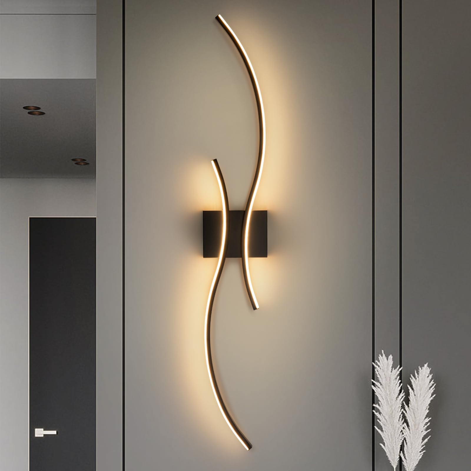 Caneoe Modern Led Wall Light Sconce, 39 Black Aluminum, Warm White 3000K, Ideal For Bathroom, Living Room, Bedroom, Hallway