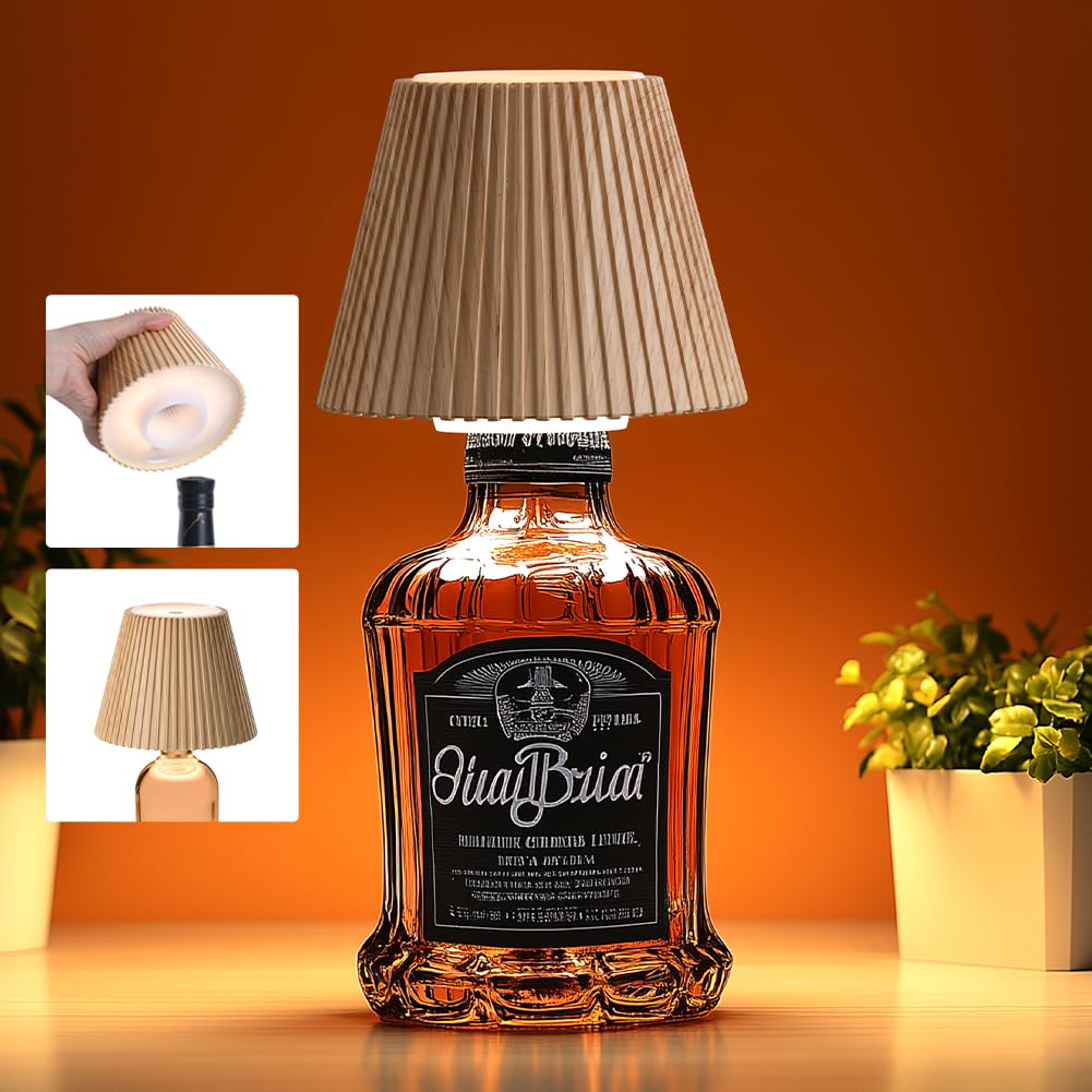 WILIT Wireless Bottle Lamp Shades for Table Lamps, 3 Level Brightness Touch Lamps for Nightstand, Rechargeable Lamp Cordless Lamp for Bedroom Bar&Restaurant, Modern Wine Bottle Light, Gifts for Women