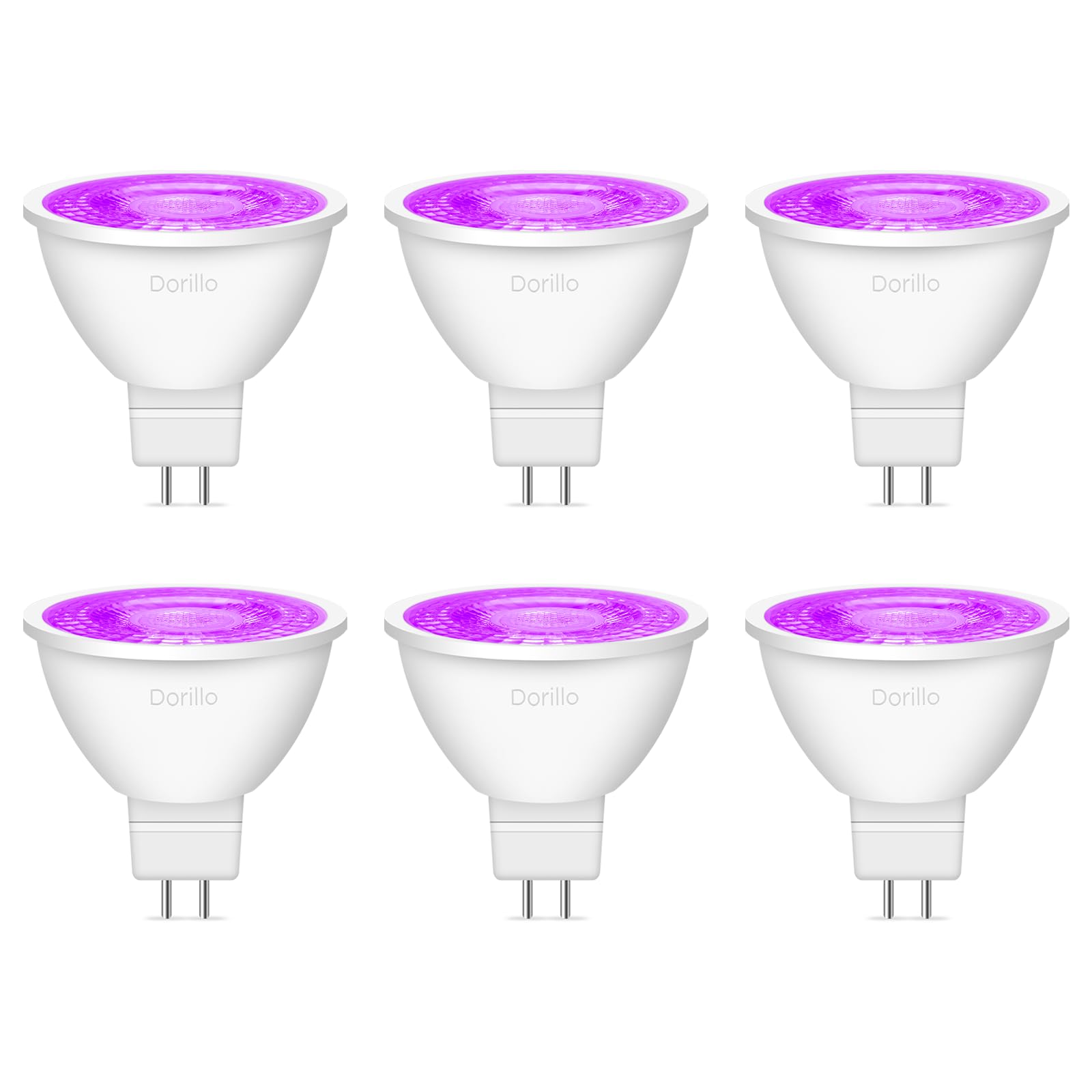 Dorillo Mr16 Purple Led Light Bulbs 6 Pack  6W (50W Equivalent)  Gu5.3 Bi-Pin 12V  Non-Dimmable  38 Beam  Halloween Decorative Lighting For Landscape  Patio  Path