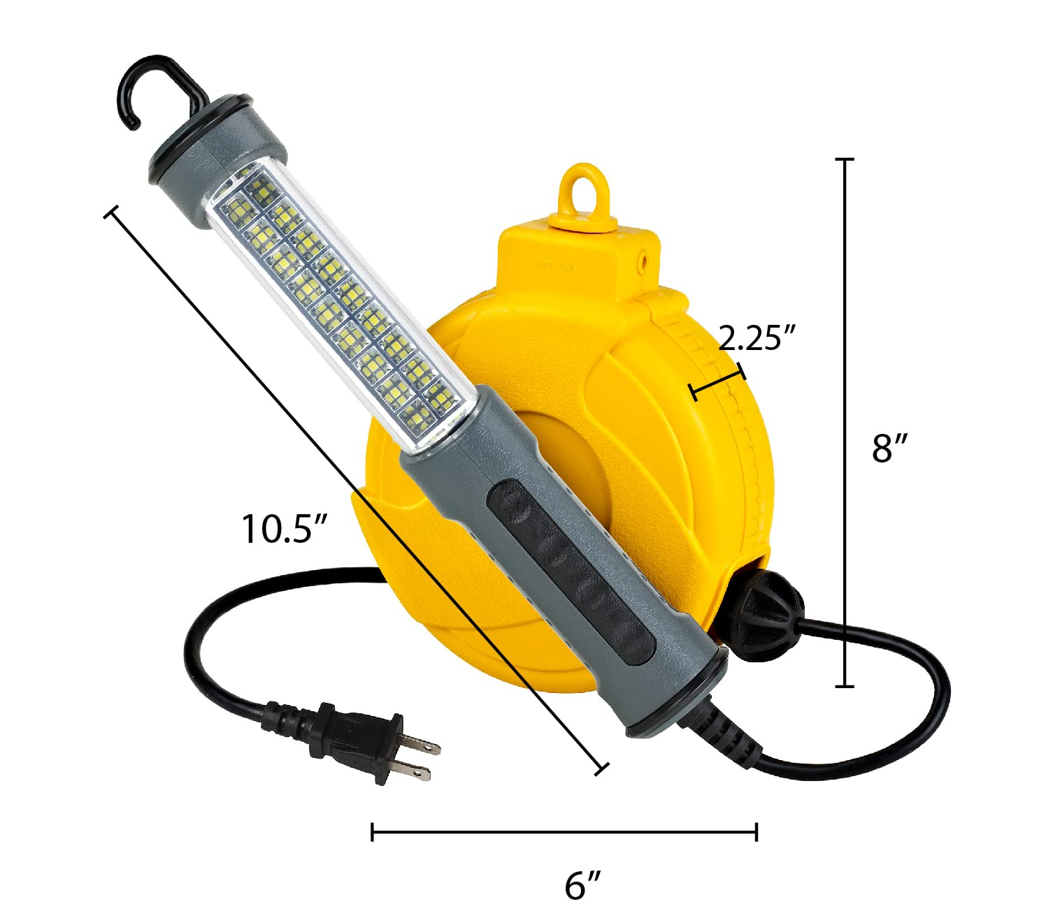 Alert Retractable Cord Reel with LED Work Light, 20' 300 Lumens, Model 920LSM, Yellow, Pack of 1
