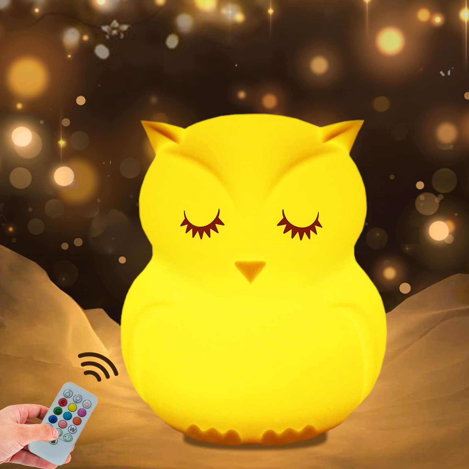 WHA&DARREN Large Owl Night Light for Kids,Cute Baby Night Light, Silicone Bedside Lamp, Sleep Lights, Eye Caring, Adjustable Bri