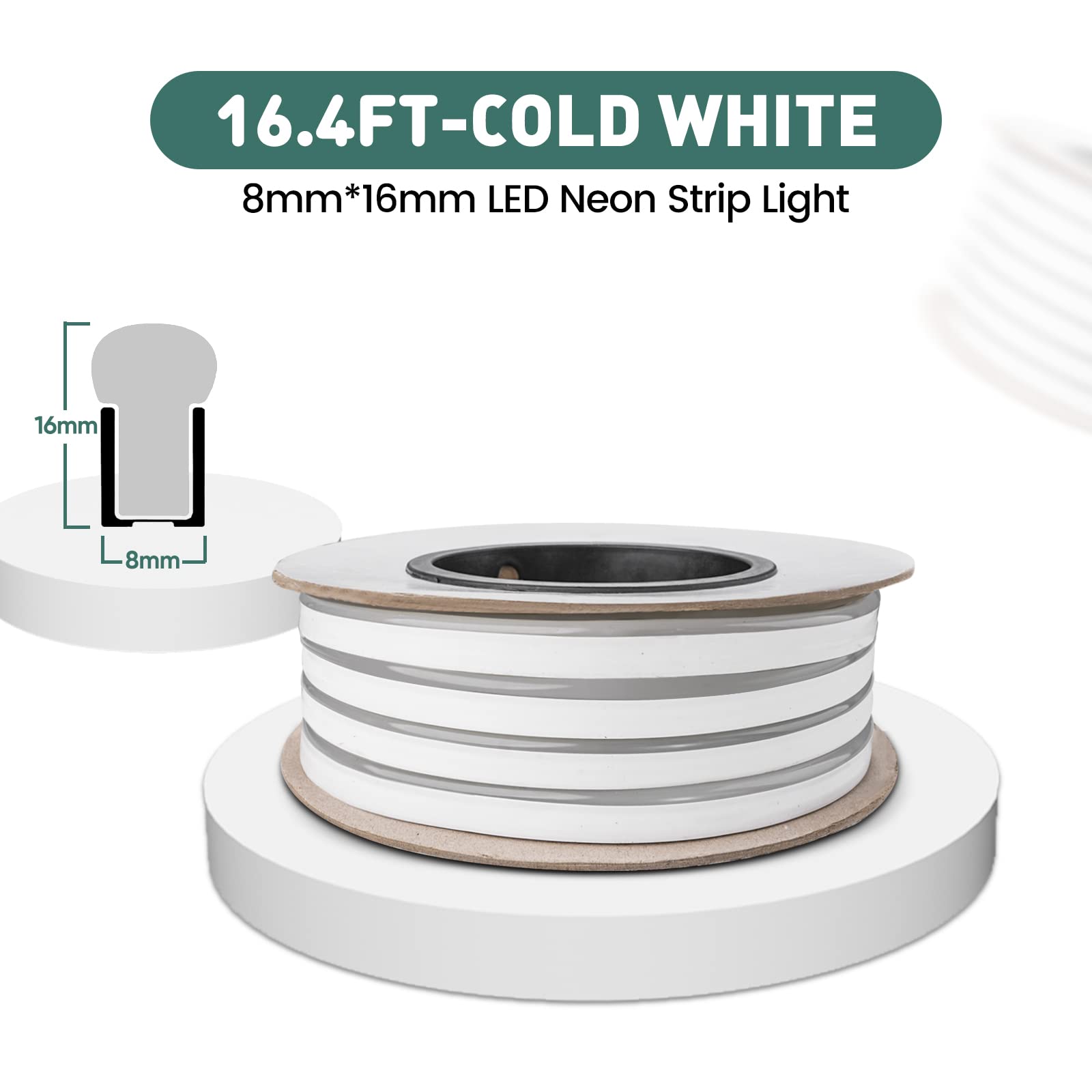 Gzbtech Flexible Led Neon Rope Lights 16.4Ft Ac 110-120V Waterproof Strip Light  120 Leds/M Cuttable Connectable Neon Lighting For Indoor Outdoor Home Decor/Commercial Building Use-Cold White 5M