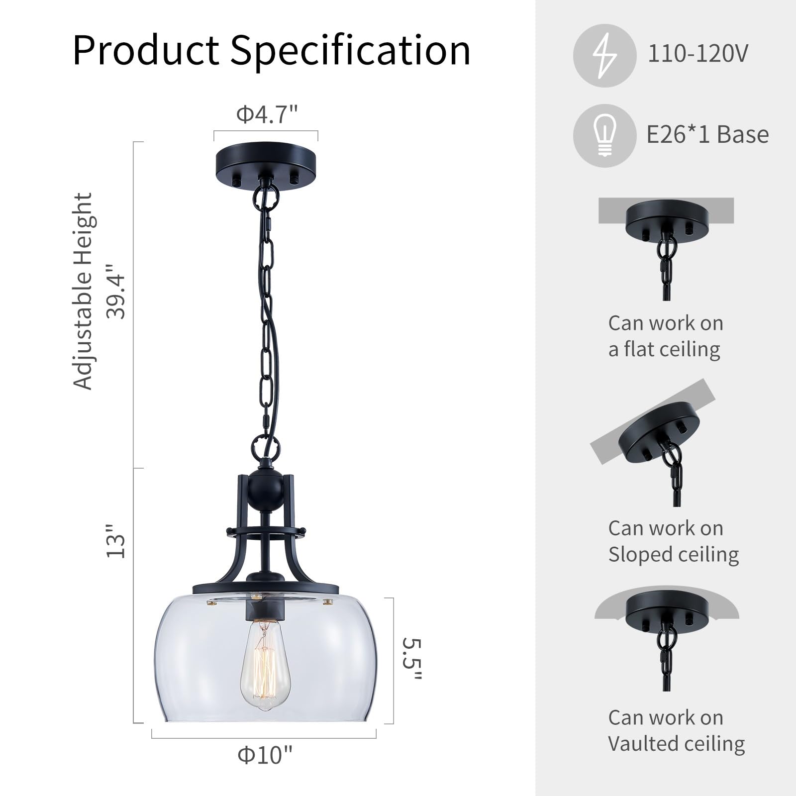 Wuzups Rustic Farmhouse Chandelier, Black Round Led Pendant Light For Dining Room & Kitchen