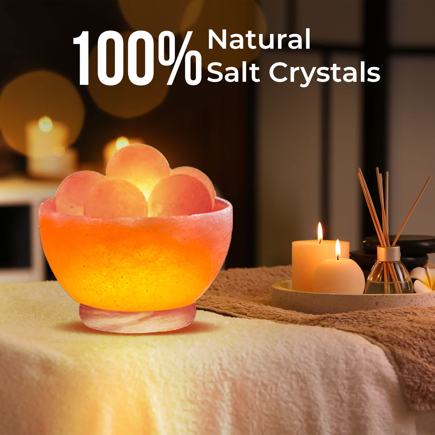 WBM SMART Himalayan Glow 1328 Crystal Salt Lamp with Massage Ball - Orange