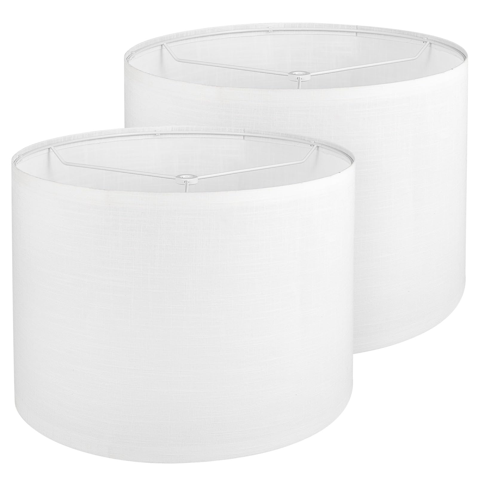 Drum Lamp Shades Set Of 2, White Line Lamp Shades For Table Lamps Floor Lamp, 13" Top X 13" Bottom X 10" High Large Fabric Lamp Shades, Easy Assembly Replacement Lampshades