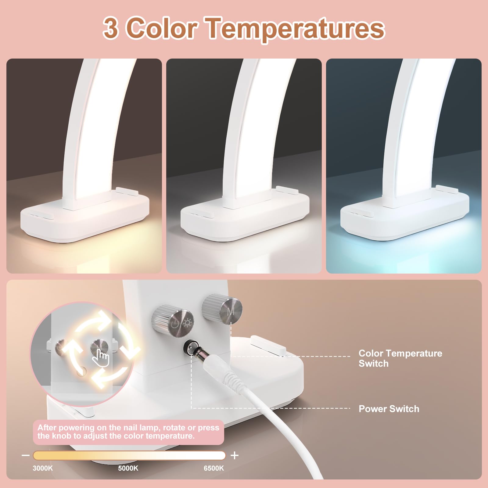 TONYFUL Half Moon Light for Nail Desk, 45W Nail Tech Light with Phone Holder, Foldable Arch Lamp with Stepless Dimming & Color T