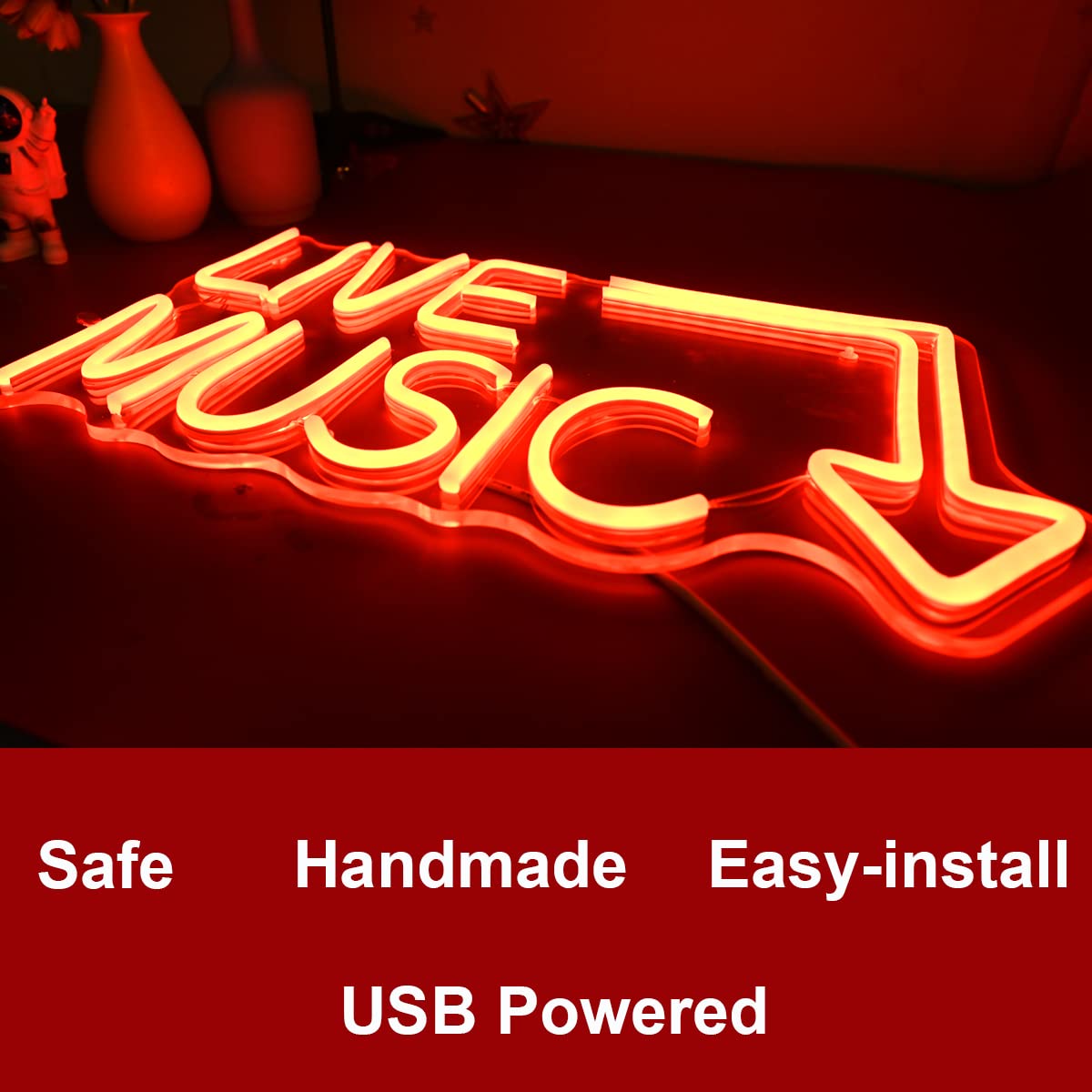 moweek Music Live Handcrafted Neon Sign - 17 x 11 Inches LED Wall Decor for Nightclub, Bar, or Bedroom - Red