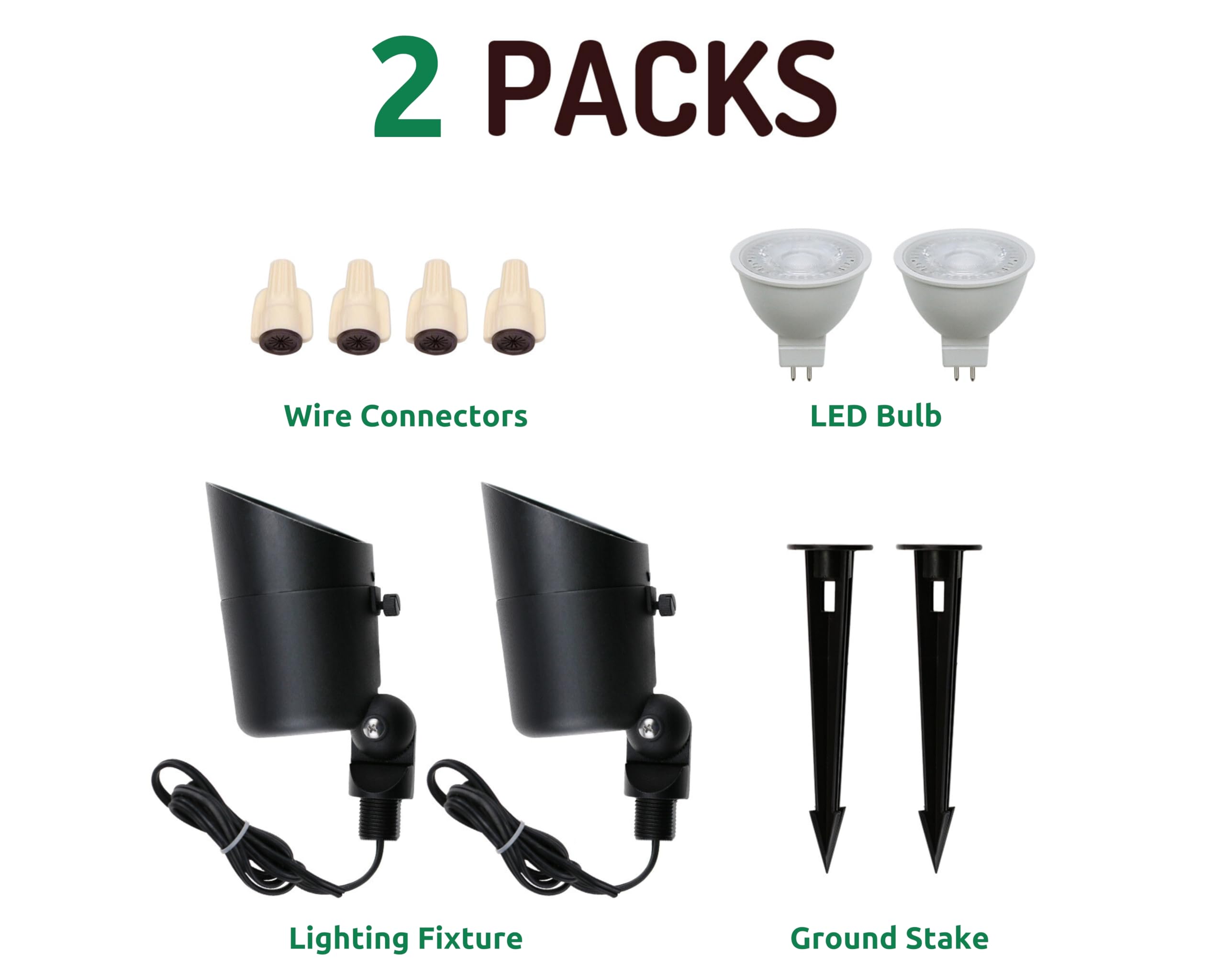 Lumina Lighting® 4W Landscape Lighting 12V Landscape Lights Low Voltage Landscape Spotlights Warm White Waterproof Outdoor Replaceable Led Bulb For Garden, Lawn, Porch, Patio And Yard(Black, 2-Pack)