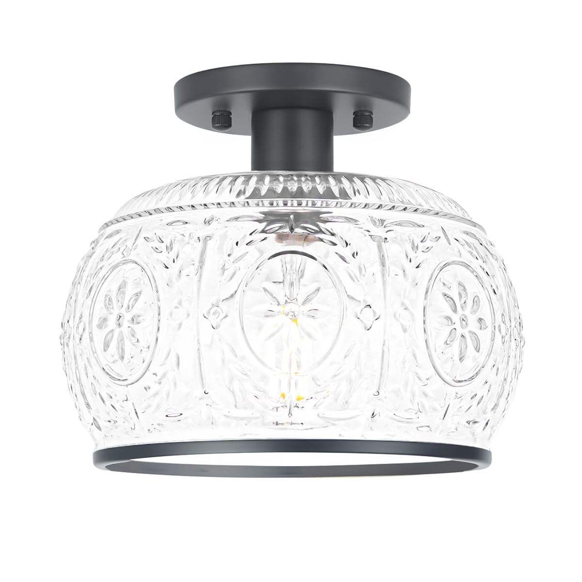 Oiyio Black Vintage Semi-Flush Mount Ceiling Light With Globe Glass. Ideal For Small Kitchen, Closet, Hallway, Entryway, And Bat
