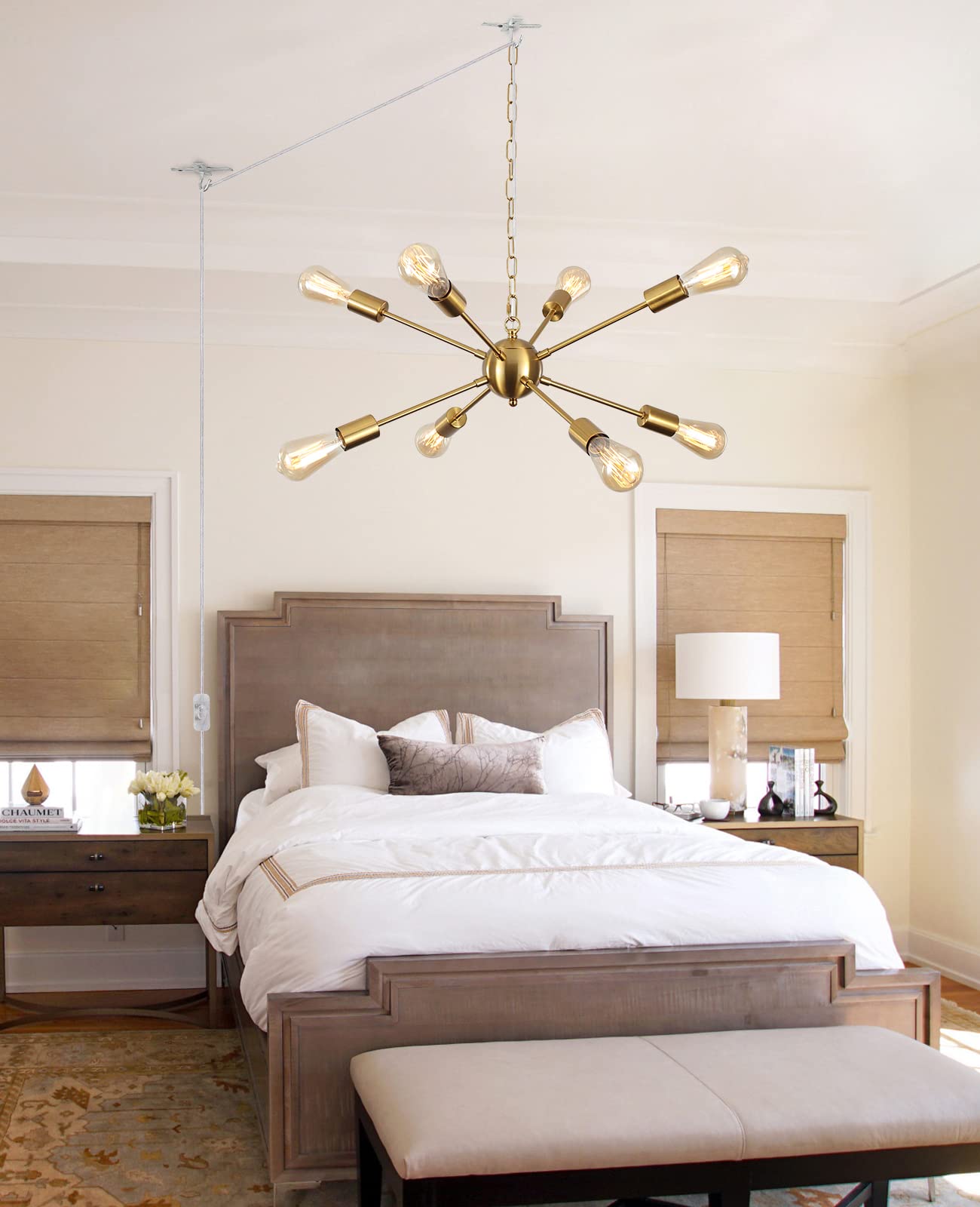 Lasenchoo 8-Light Gold Plug-In Chandelier With 16.4Ft Cord, Ideal For Living Room & Dining Room