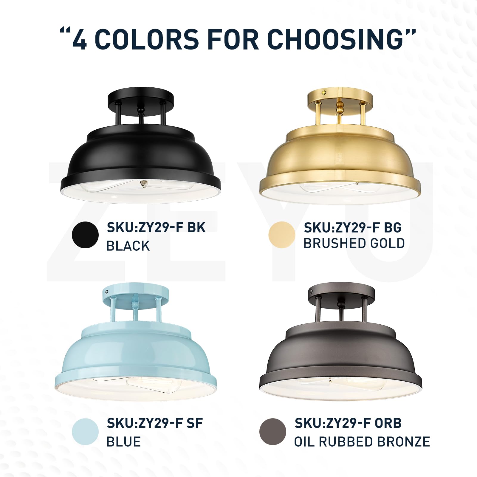 Zeyu 2-Light Vintage Flush Mount Light Fixture, Semi Flush Ceiling Light Fixture For Bedroom Kitchen, Metal Dome Shade In Brushe