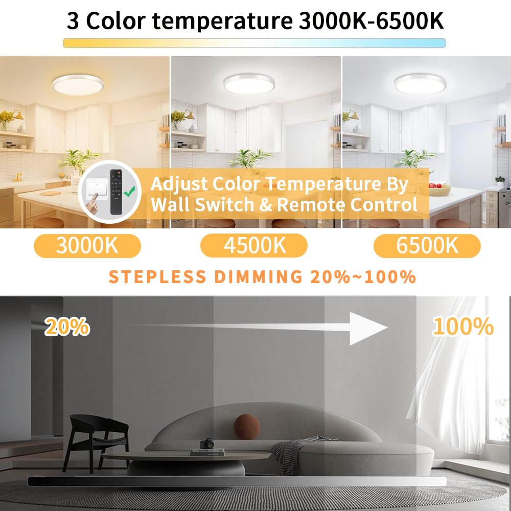 BABLOOM LED Flush Mount Ceiling Light, 18W Dimmable, 8 Inch, White, Model MX2736/S-A, Adjustable 3000K-6500K Light Color