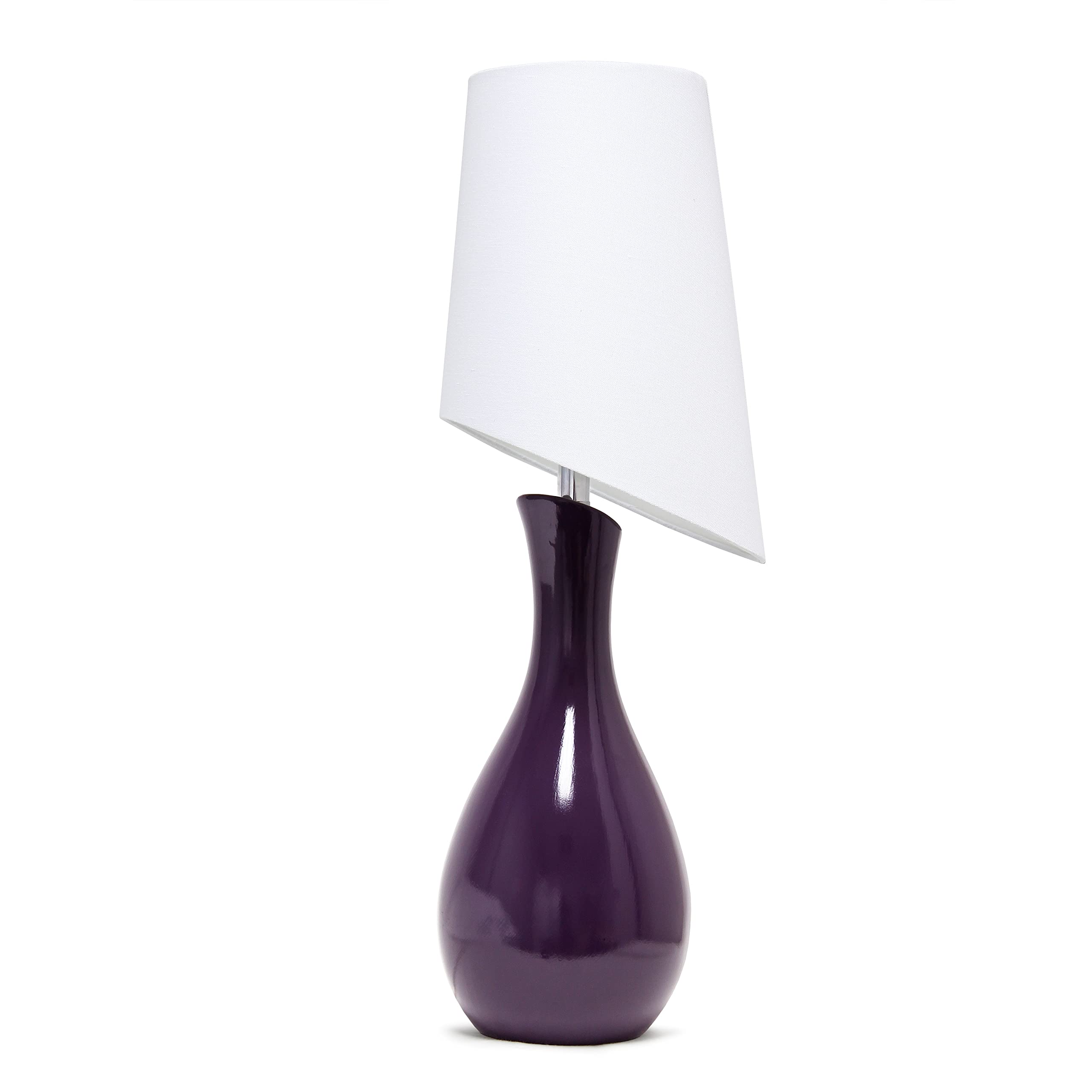 Elegant Designs LT1150-PRP Contemporary and Curvaceous Table Lamp with Slanted White Shade for Living Room, Bedroom, Study, Office, Entryway, Reading Nook, Eggplant Purple