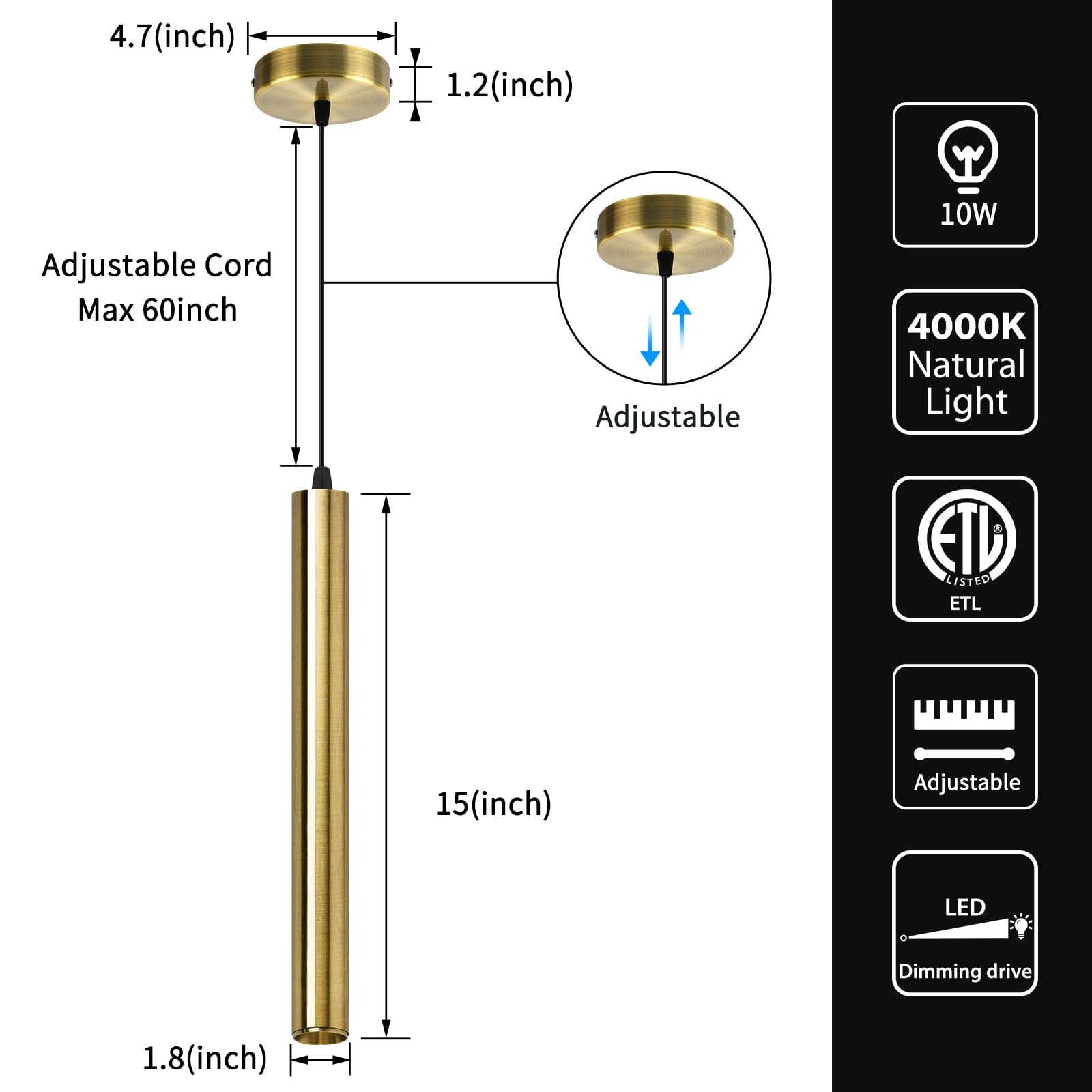 Okeli Modern Bronze Pendant Lights, Led Minimalist Pendant Lighting Fixture, Strip Pendant Lighting For Kitchen Island, Bar,4000