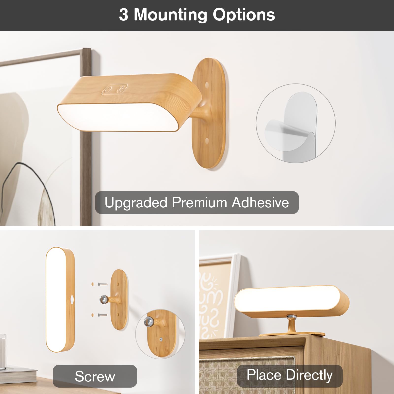 Hensam Battery Operated Wall Sconces, Wireless Led Wall Sconce Set Of Two For Bedroom, Rechargeable Wall Lights For Picture, 5 M