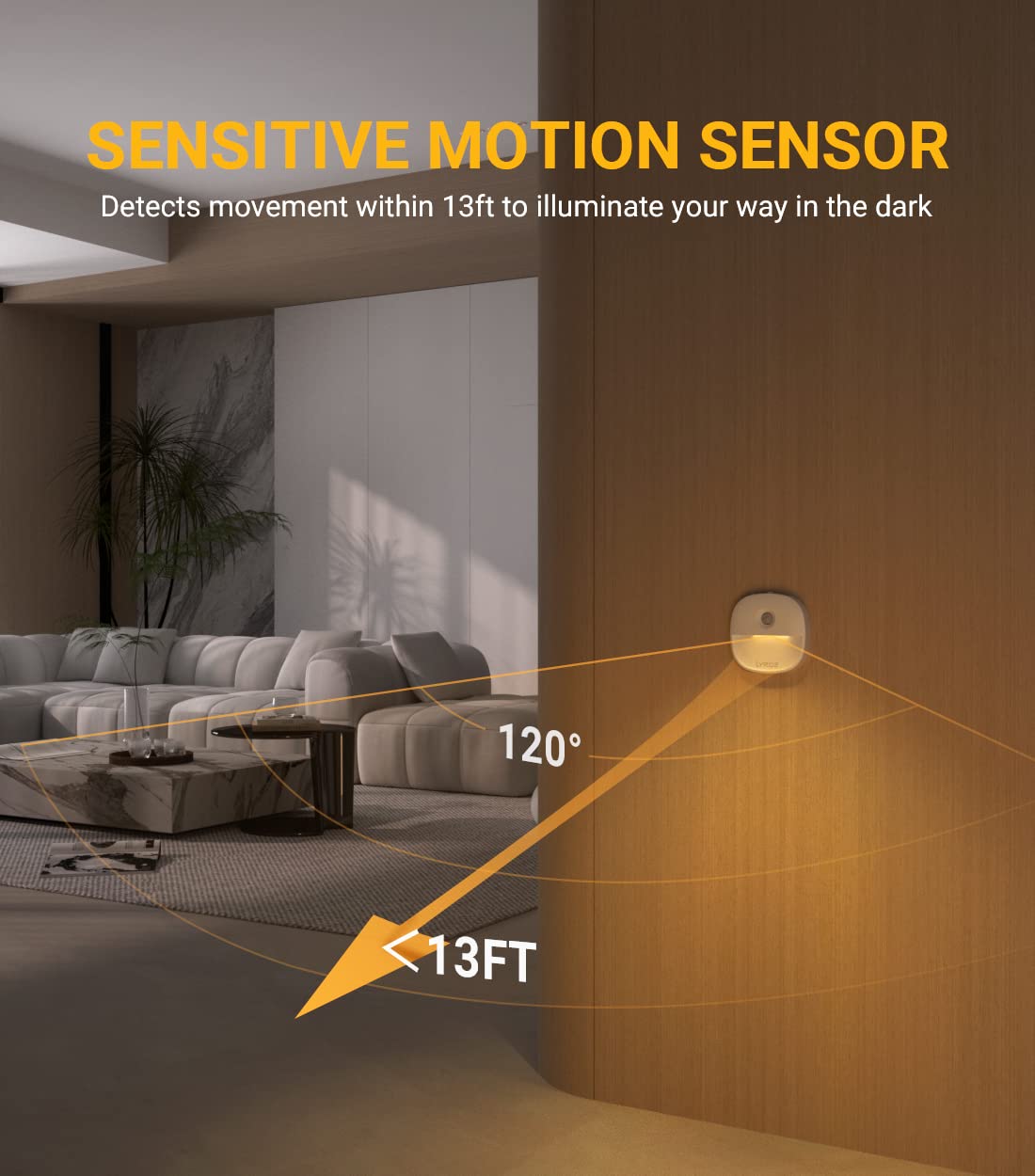 Lyridz Rechargeable Motion Sensor Night Light, Dimmable LED, 3-Pack, White, Model A5126