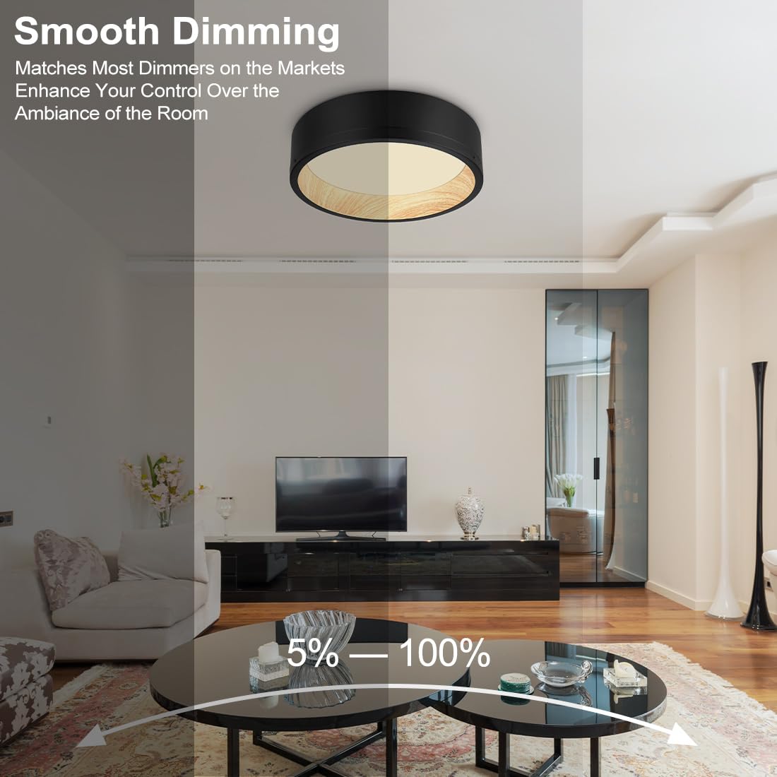 Dakason 2Pack Black Ceiling Light Flush Mount, Modern Led Ceiling Light Fixture Dimmable With Metal Frame And Wood Painting, 12.