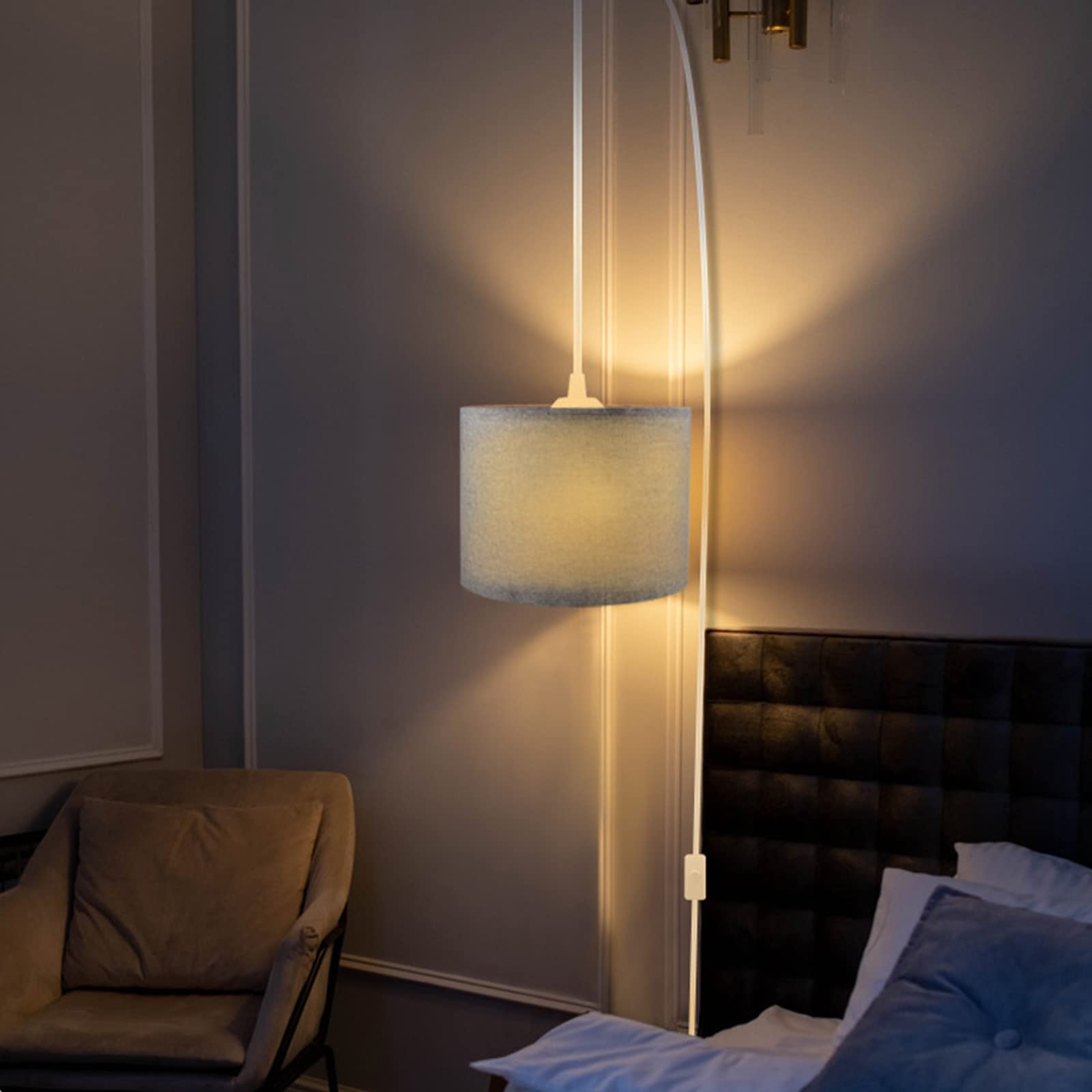 Zslaifu 15Ft Hanging Lamp With Switch,Gray Hanging Lights With Plug In Cord, Pendant Lamp With Remote Control, Bulb Included, Pe