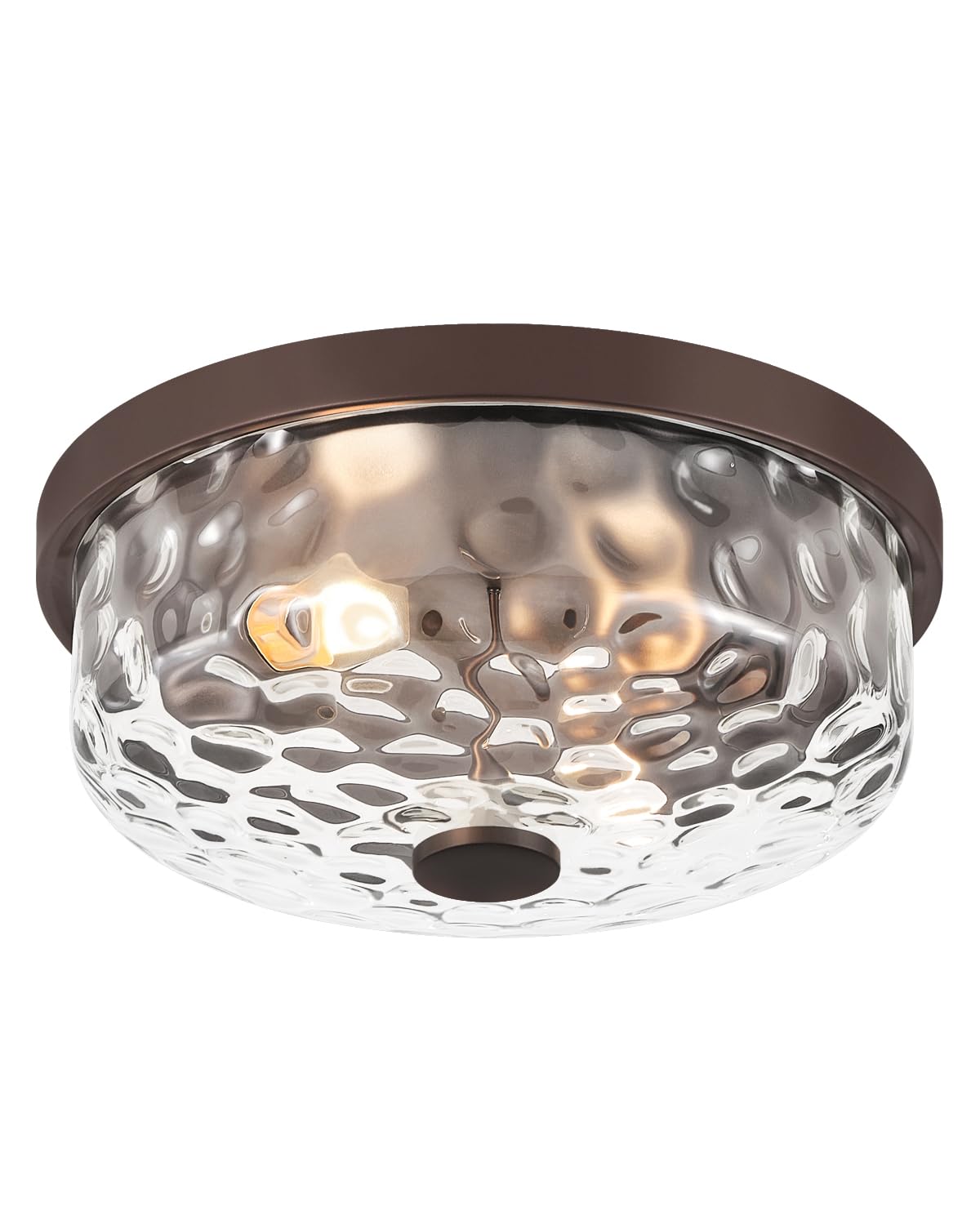BinoBro 12 Inch Flush Mount Ceiling Light, 2 Light Industrial Fixture, Oil Rubbed Bronze, Model CL23998, Metal & Glass