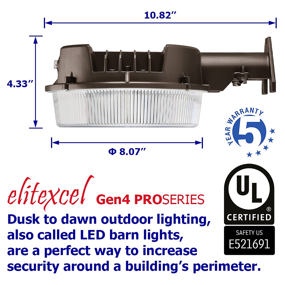 Elitexcel 43W LED Barn Light - 5000LM, 5000K Daylight, Dark Bronze, Model EFMG443W12V50KDP1, Waterproof for Outdoor