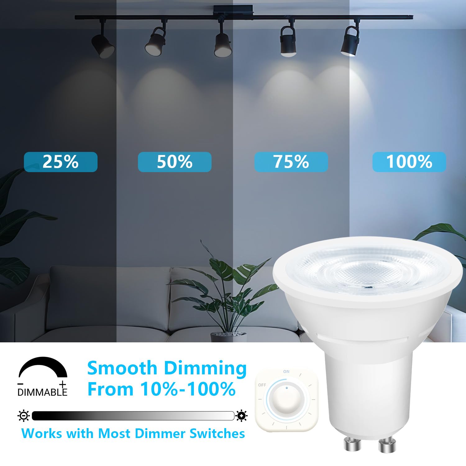 DAYBETTER GU10 LED Light Bulbs, 5.5W Equivalent, 5000K Daylight White, Dimmable, 24 Pack, MR16 for Kitchen and Living Room
