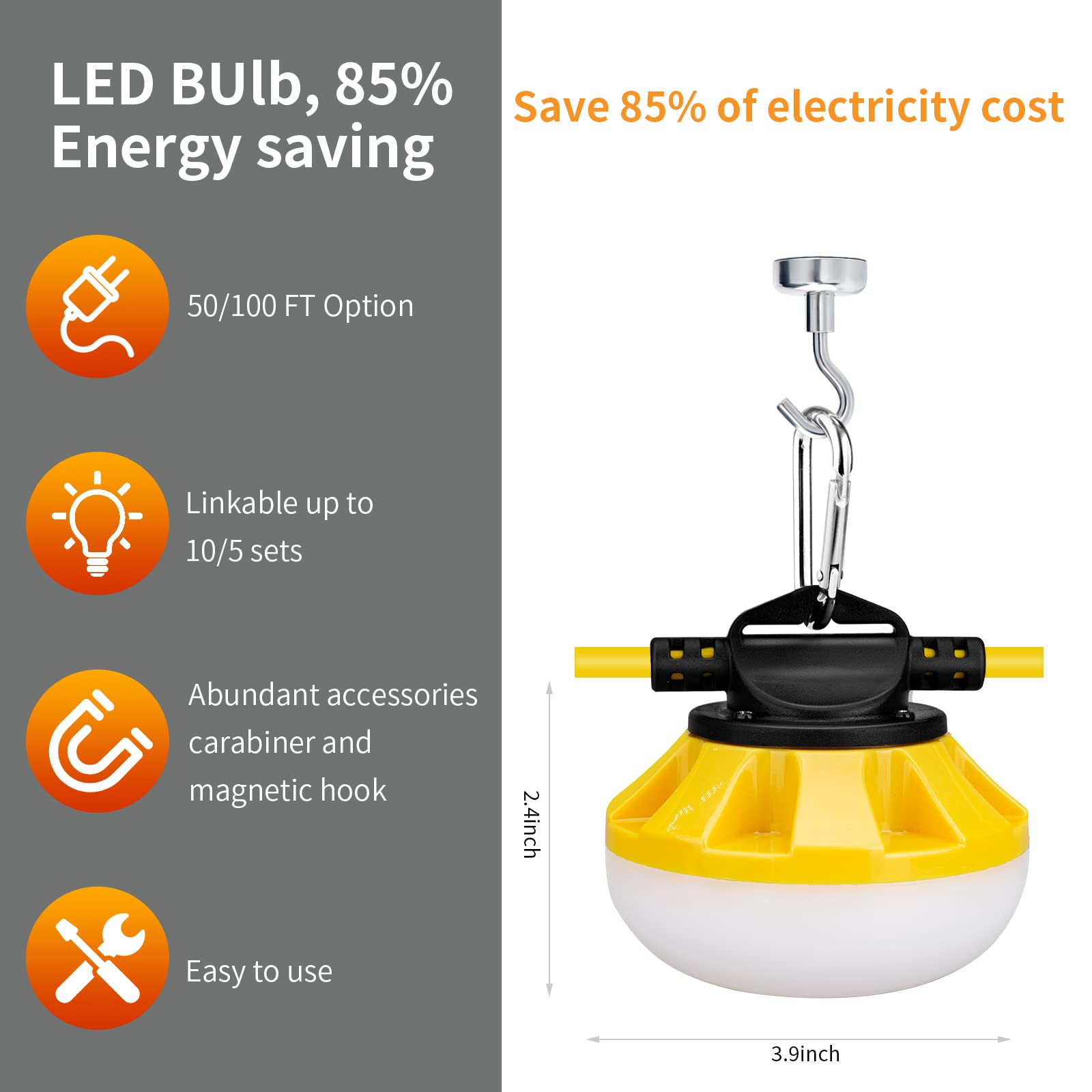 Summstar 100Ft Led Construction String Lights, 100W 10000Lm Temporary Outdoor Lighting