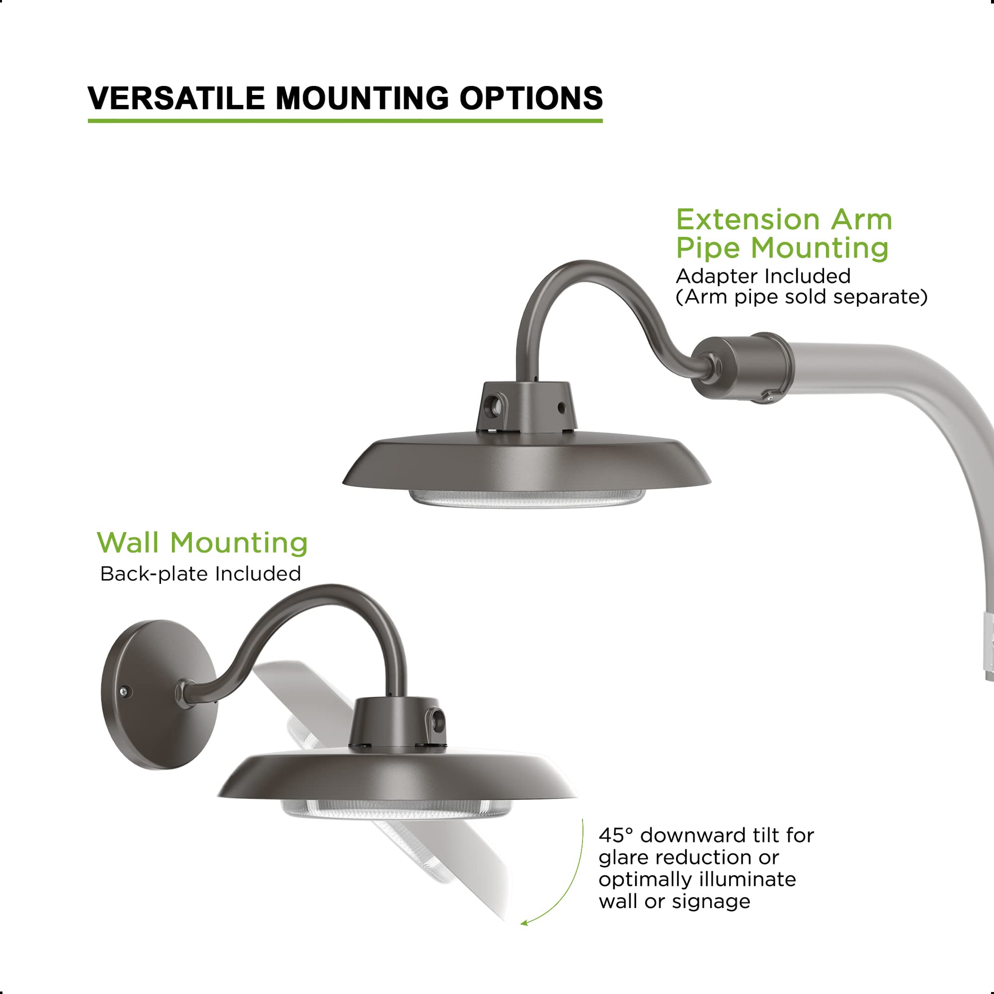 TIERONE 50W LED Gooseneck Barn Light - 10in Dark Bronze, Dusk to Dawn, Wall/Pole Mounted, UL Listed, 5000LM, Model LMS-E