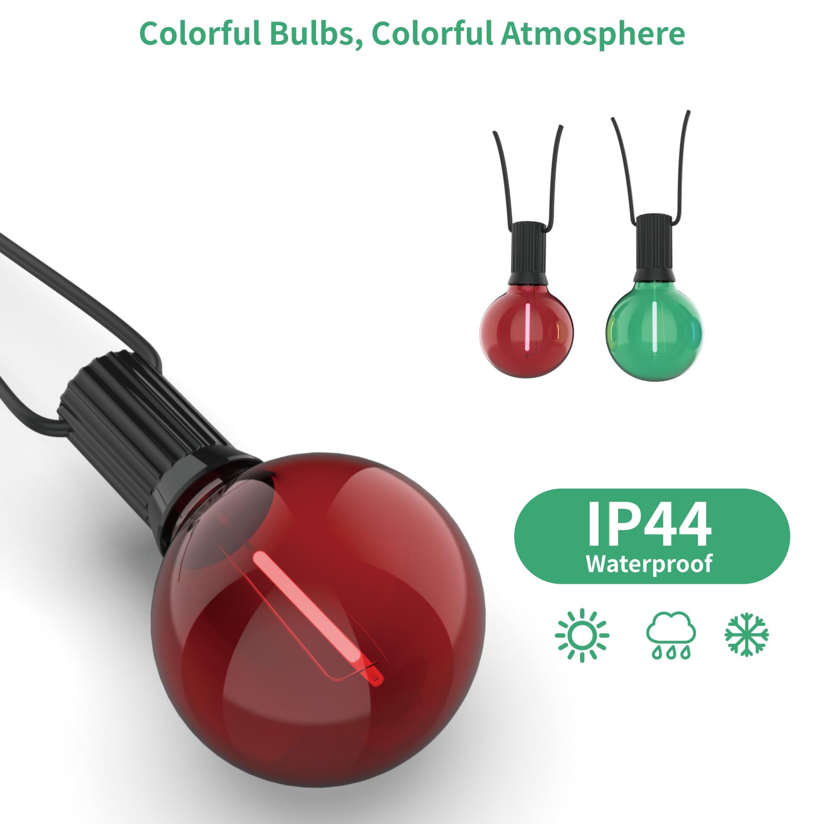 Meconard G40 LED String Light Bulbs, Shatterproof E12/C7, 1 Watt, 25 Pack, Red Green