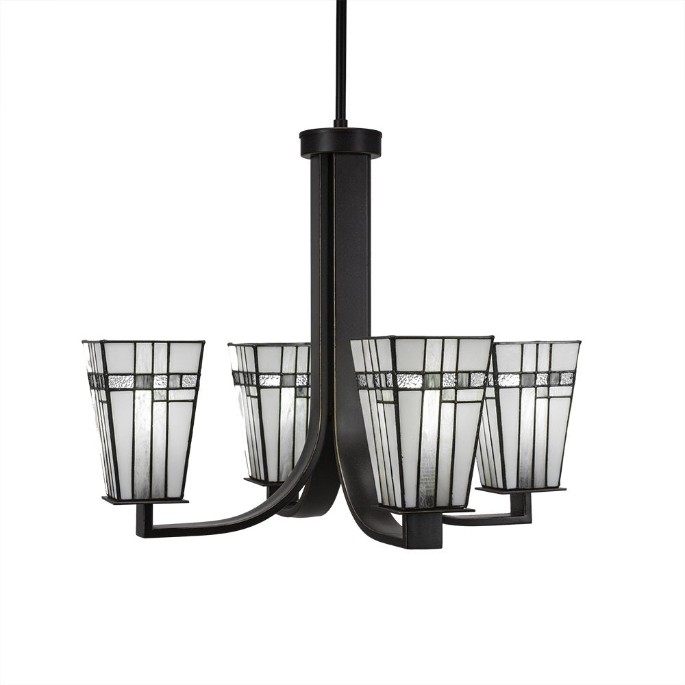 Toltec Lighting 574-DG-9554 Apollo 4 Light Chandelier Square New Deco Tiffany Glass