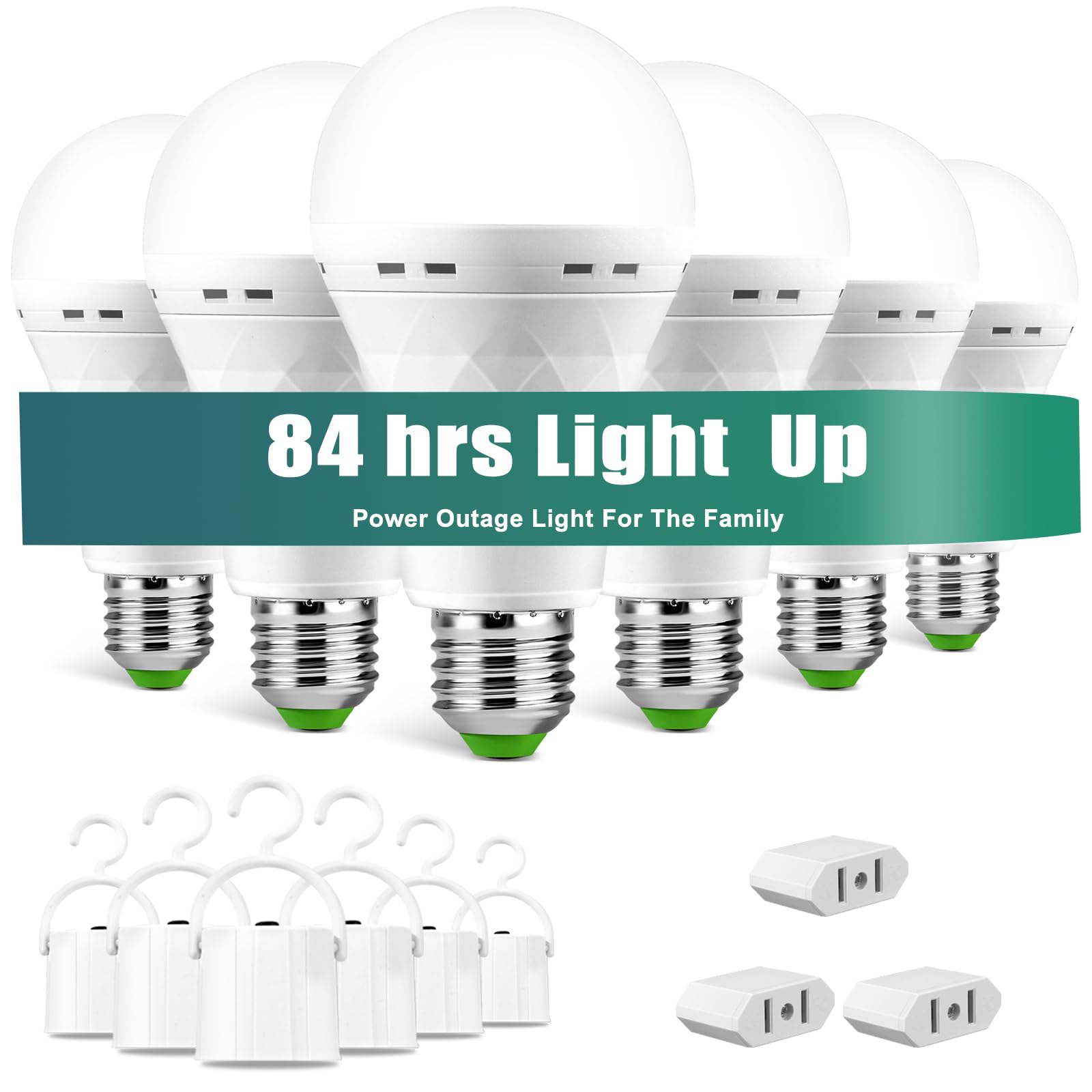 MOSLIAN Emergency Rechargeable Light Bulb, 12W 60W Equivalent, Daylight, E27, Plastic, 6 Pack