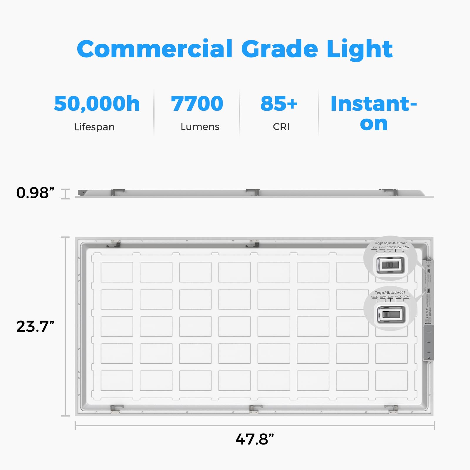 Aphyni 2x4 LED Flat Panel Light, 7700 Lumens, Dimmable, 30W-70W Power Selectable, 3000K-6500K,