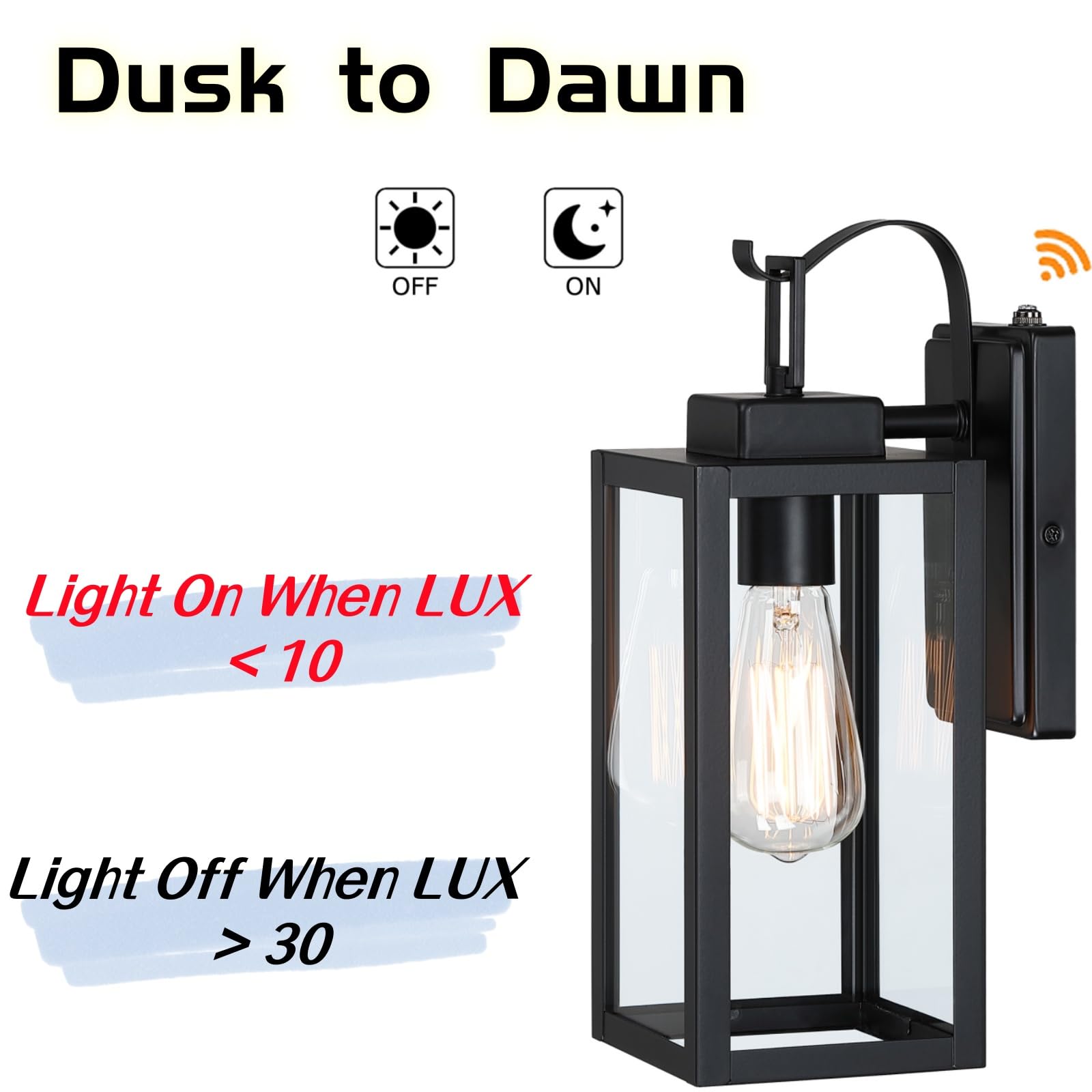 Wisbeam 2 Pack 13.75In Black Outdoor Wall Sconce, Dusk To Dawn Outdoor Wall Light, E26 Base 60W Max, Metal Housing Plus Glass, E